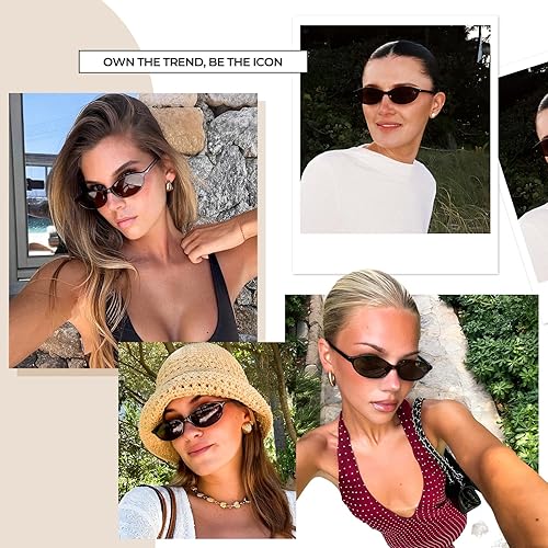 Miniatura 4 de mosanana Gafas de sol ovaladas retro para mujer, diseño de ojo de gato Y2K de los años 90, MS52587