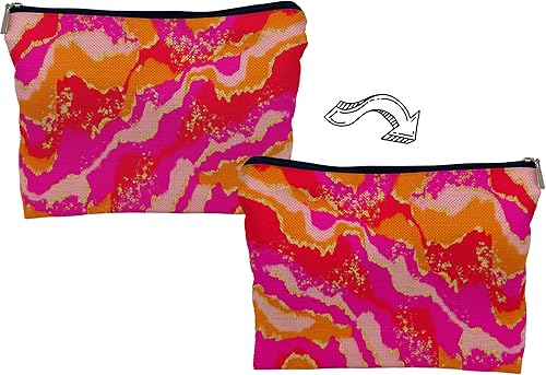 Miniatura 2 de Preppy - Bolsa de maquillaje abstracta con textura de mármol, rosa intenso y naranja, bolsa de cosméticos, bolsa de aseo con cremallera, regalos de
