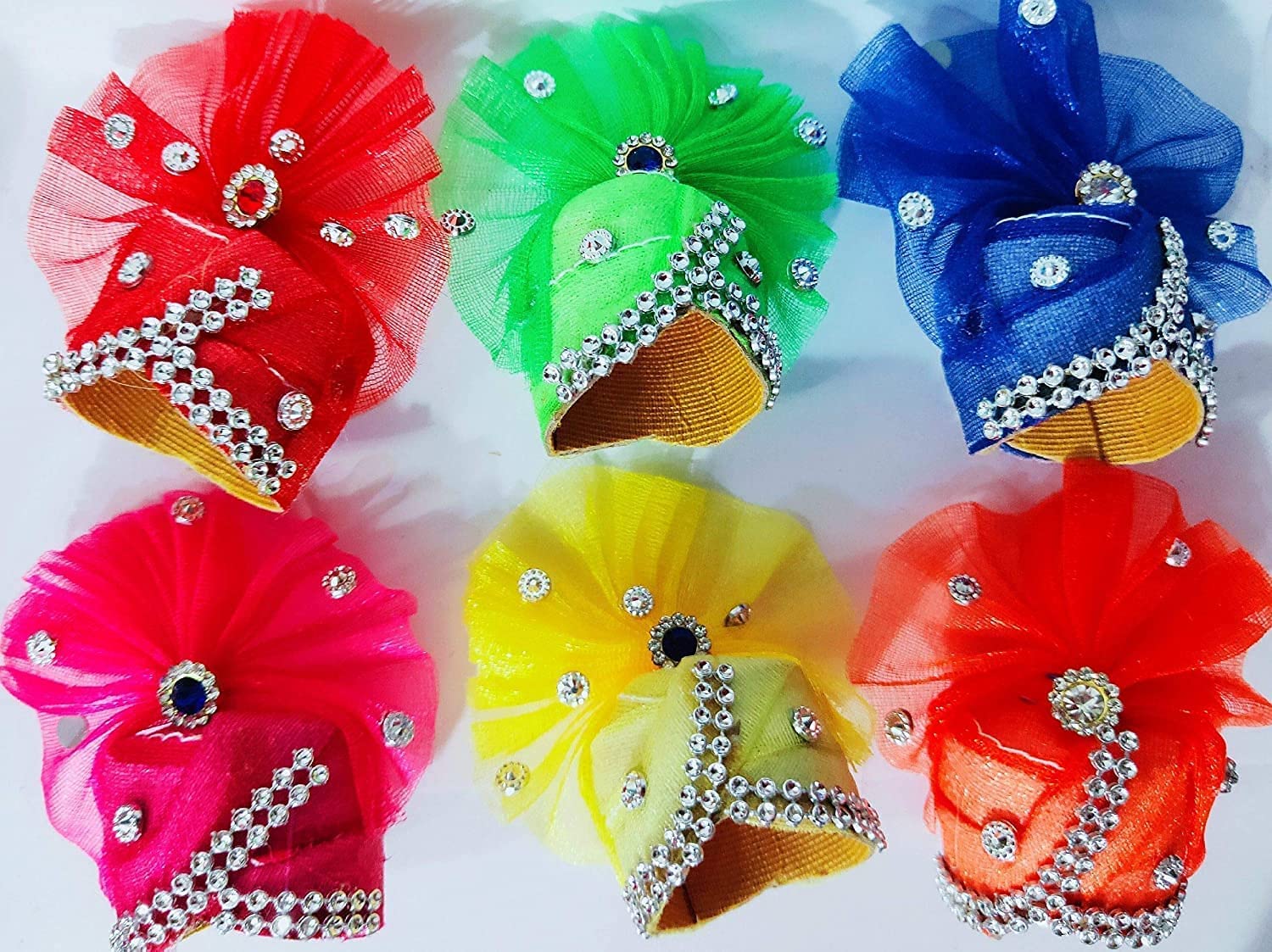 SKYSHOPPINGHUB Laddu Gopal Kanha Ji Mukut Pagdi Pack of 6 Pcs Size 3 to 4 No Multicolor Design