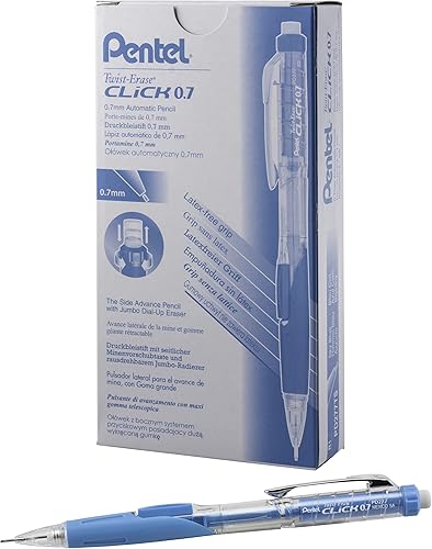 Lápiz automático Pentel Twist Erase Click con 2 borradores de repuesto y minas, 0.01 pulgadas, barriles surtidos, Azul (Sky Blue) Paquete de 212