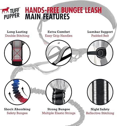 Miniatura 3 de Tuff Pupper Correa de perro resistente manos libres Un perro grande de hasta 125 libras Cómodo elástico absorbente de golpes Asas acolchadas