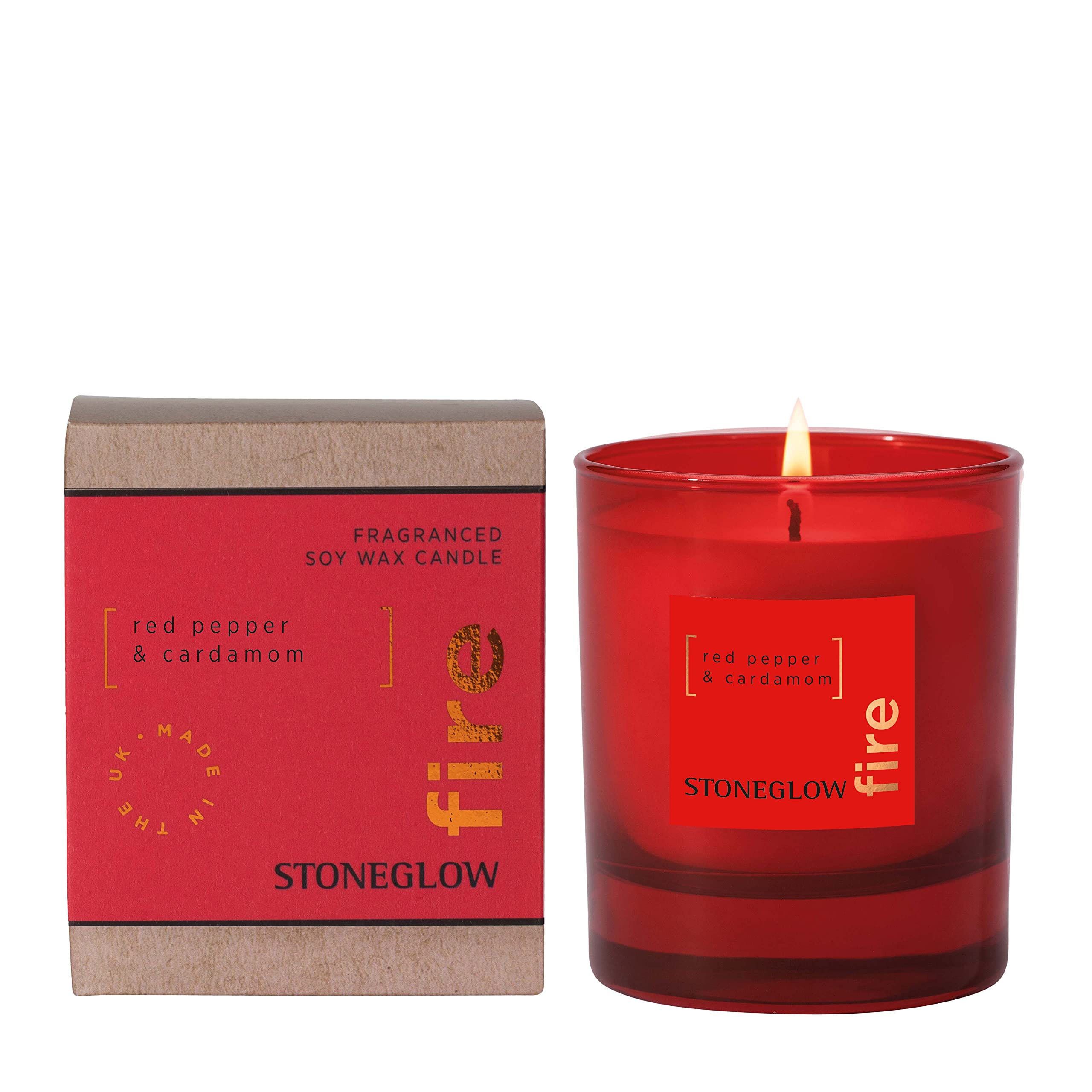 Stoneglow Elements Collection - Fire - Red Pepper & Cardamom 160 Grams Scented Candle (Red)