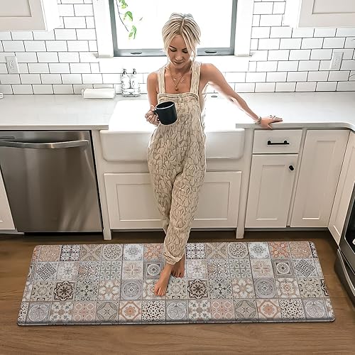 Miniatura 7 de KIMODE Tapete de cocina bohemio antifatiga, 17.5 x 59 pulgadas, antideslizante, impermeable, para suelo acolchado, cómodo y fácil de limpiar, tapete
