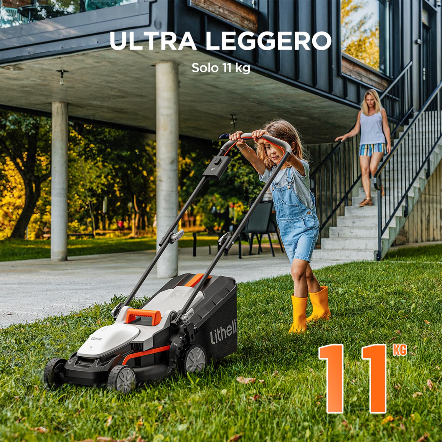 Litheli Tagliaerba Tosaerba a Batteria 33cm, 1x 20V Batteria 5.0Ah, Altezza Regolabile 25-65mm, Sacco 30L, per Prati Fino a 300m²