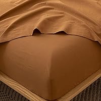 Vista 44 de MooMee Sábana bajera ajustable de solo 100% algodón lavado con textura parecida al lino, transpirable, duradera, suave, cómoda, bolsillo profundo