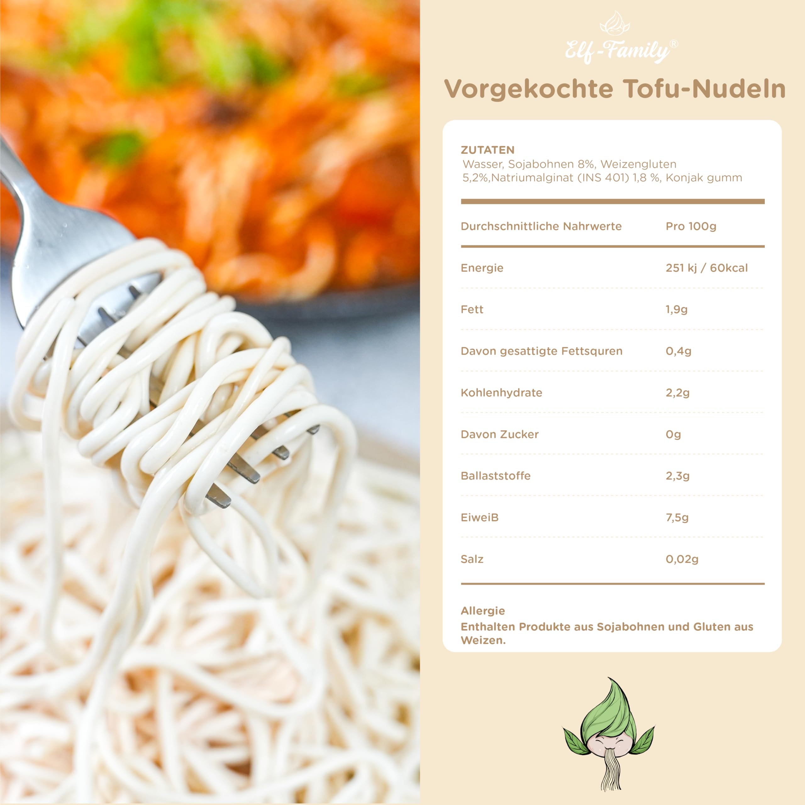 Elf-Family 300g×6er pack Tofu-Nudeln - Instant Nudeln High Protein,Weniger Kohlenhydrate, Low Carb, Vegan, schnelle Zubereitung, Authentisch aus Thailand, Low Fat/Zuckerfrei MHD: 08/11/2026