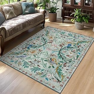 TUKDAK Washable Area Rug for Living Room Green 120×180cm, Boho Soft Bedroom Rug Non-shedding Non-slip, Short Pile Animal Floor Carpet for Kitchen Office Bathroom Kids Nursery Room