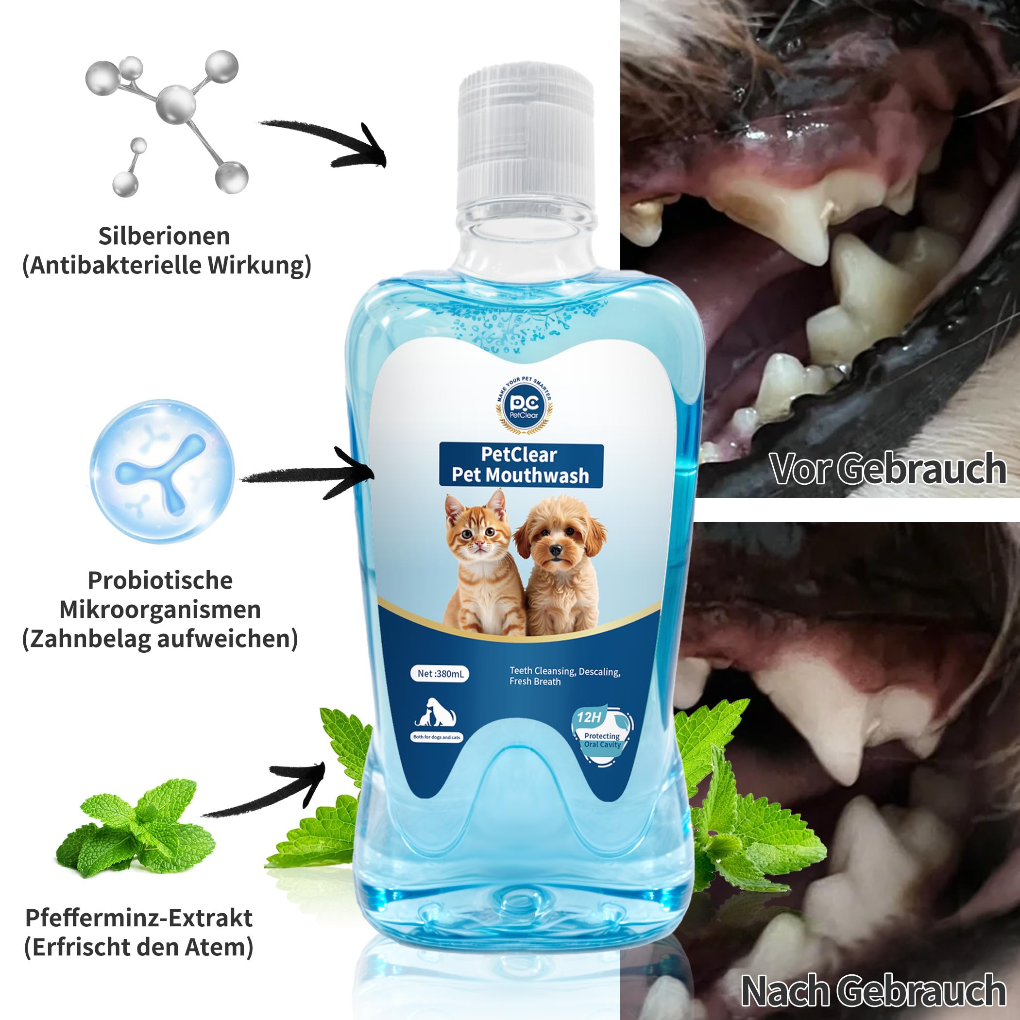 Mundwasser Hunde 40 Flaschen | 1 Flasche 380 ml Kein Zähneputzen Erforderlich | Entfernt Zahnbelag Und Sorgt Für Frischen Atem, Großabnahme, Ideal Für Tierpensionen, Haushalte Mit Mehreren Haustieren
