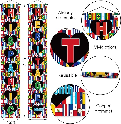 Miniatura 3 de Nepnuser Cartel del Mes Nacional de la Herencia Hispana para porche Cultura de países latinos españoles Celebrando fiesta Decoración aula puerta