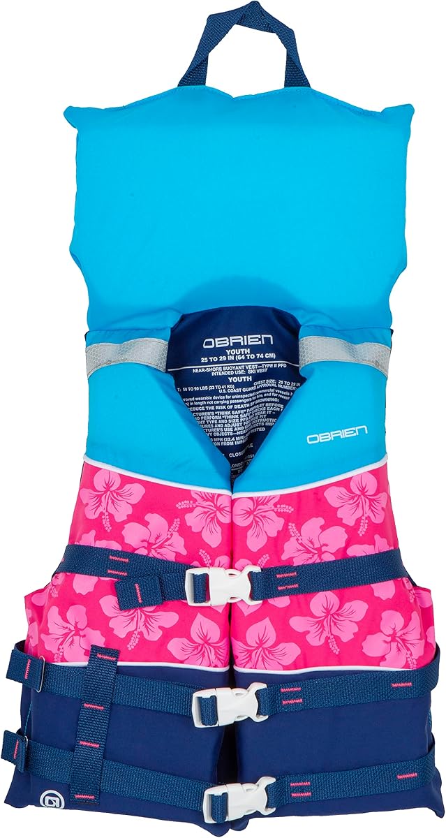 O'Brien Chaleco salvavidas juvenil CGA de nailon con cuello, rosa (50-90 libras)