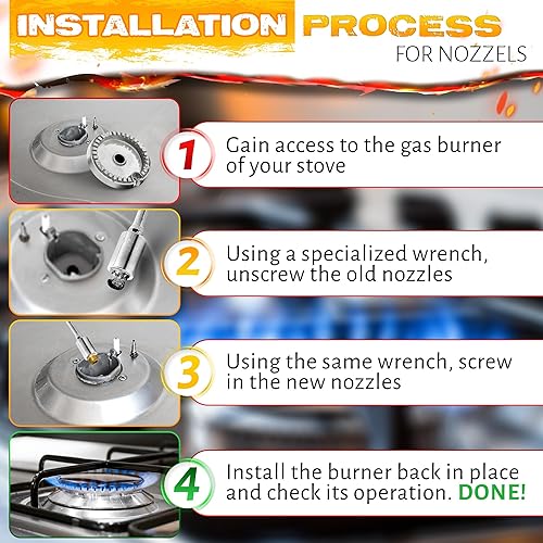 Miniatura 6 de ALPENKOK Kit de 10 piezas de orificio de propano de boquilla de chorro de latón, piezas de repuesto para parrilla, kit de accesorios de plancha de