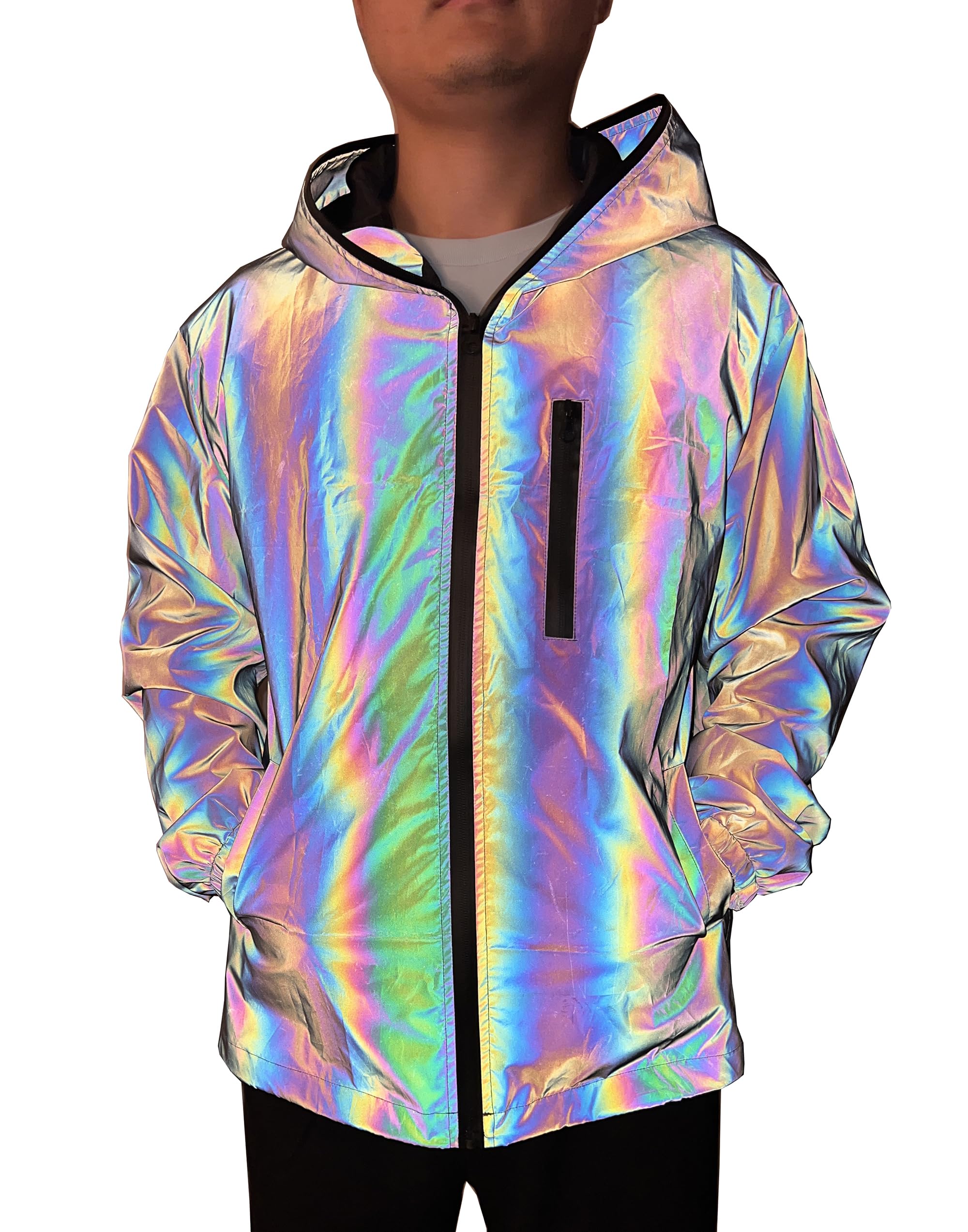 NewL Reflektierender Regenmantel für Herren, mit Kapuze, Windbreaker, modisch, Lauftasche, Jacke