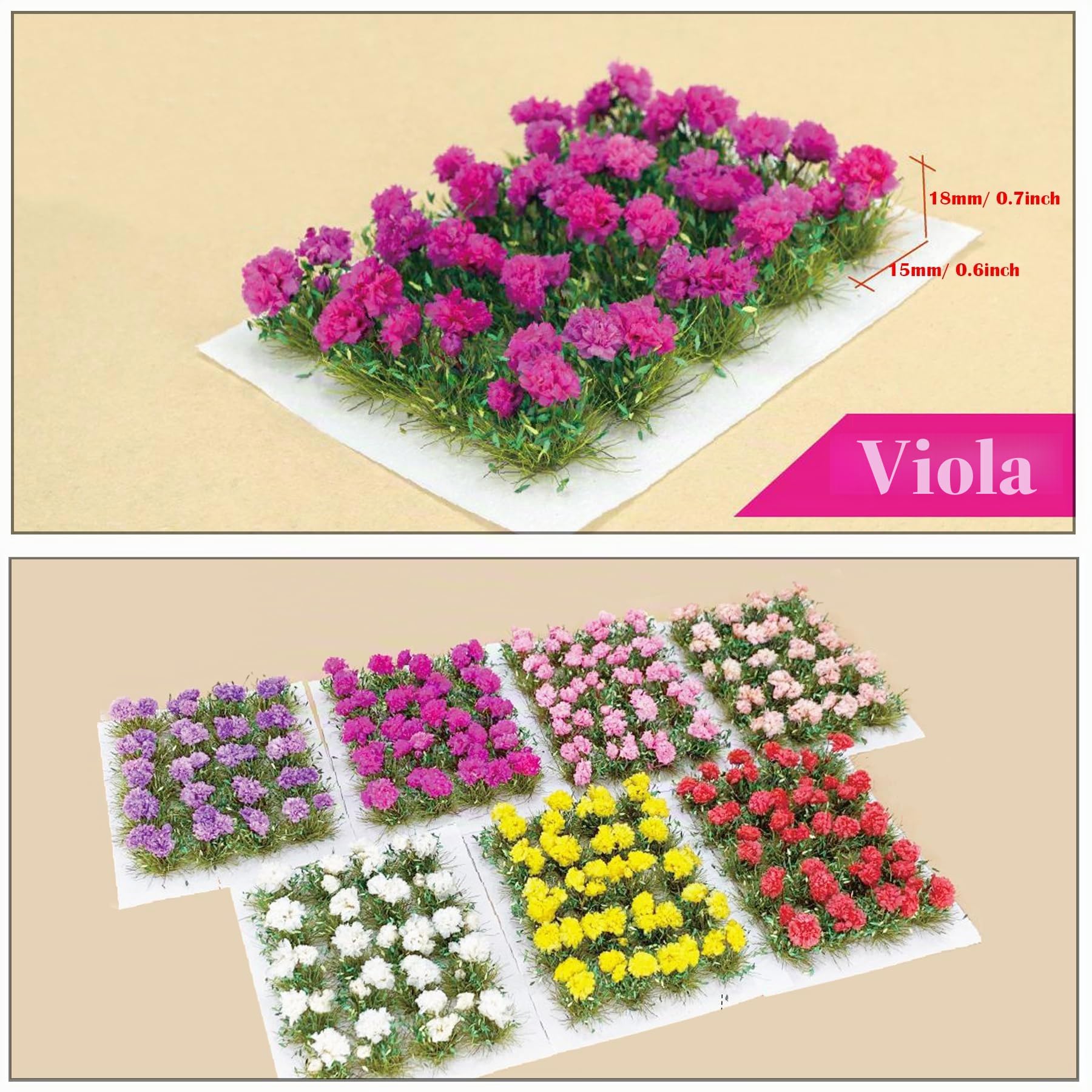 Woohome 40 Pz Mini Grappoli di Fiori, Paesaggi Ciuffi D'Erba Modello Erba Statica Ciuffo Erba Ferroviaria Artificiale Erba Modellismo Cespugli Di Fiori Per La Decorazion Del Giardino (Viola, Rose)