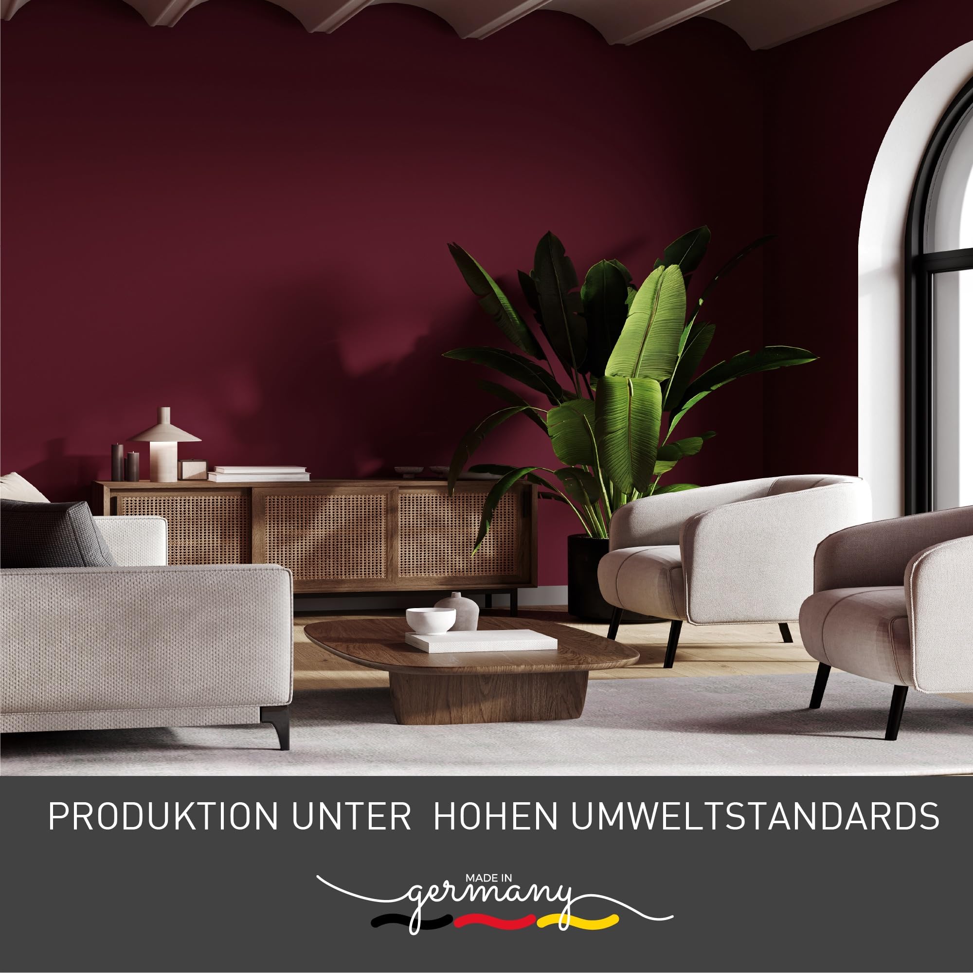 Craft Colors® 5L hochwertige Wandfarbe edelmatt, Kreidefarbe made in Germany, DESIGN Collection No. 492 Weinrot