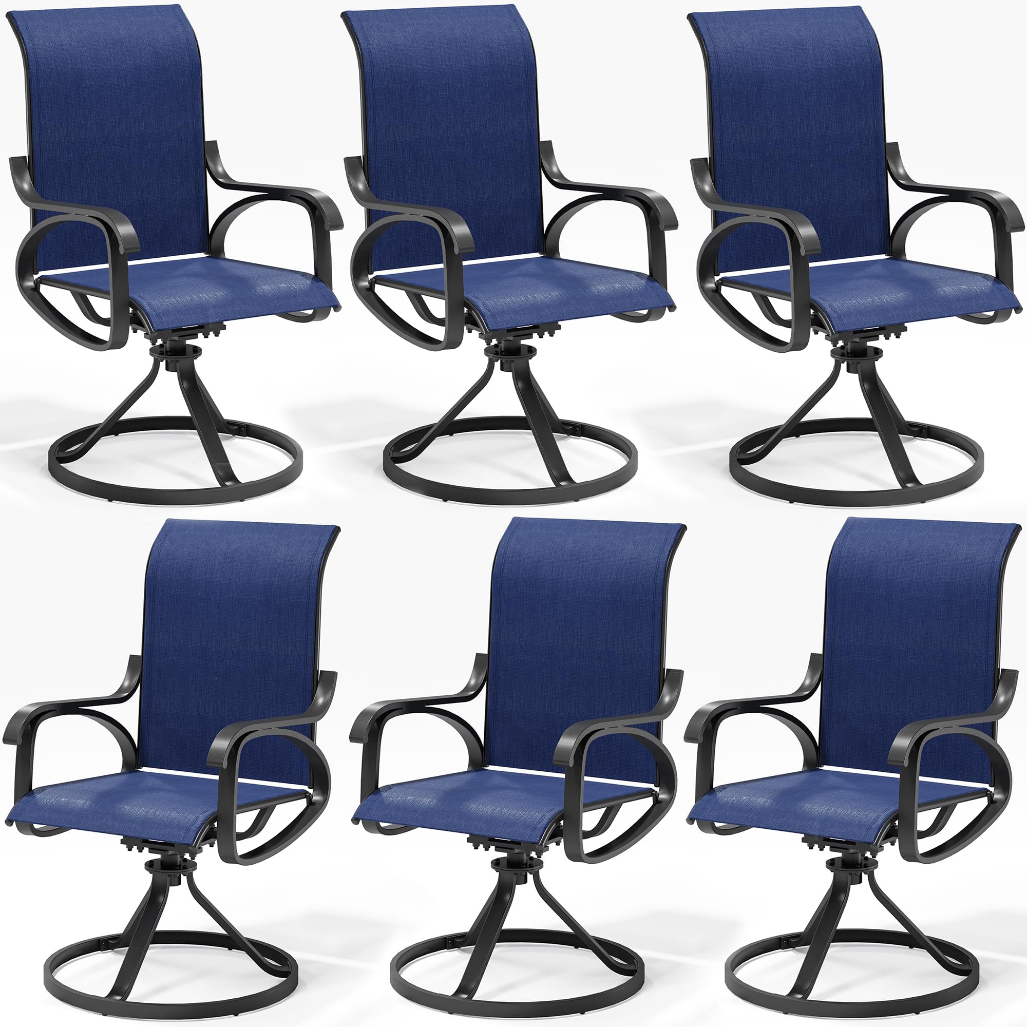 LOUVIXA Patio Swivel Chair Set of 6, All-Weather Patio Swivel Rocking Chair, High Back Patio Dining Chairs for Backyard, Porch, Lawn, Garden(6, Navy Blue)