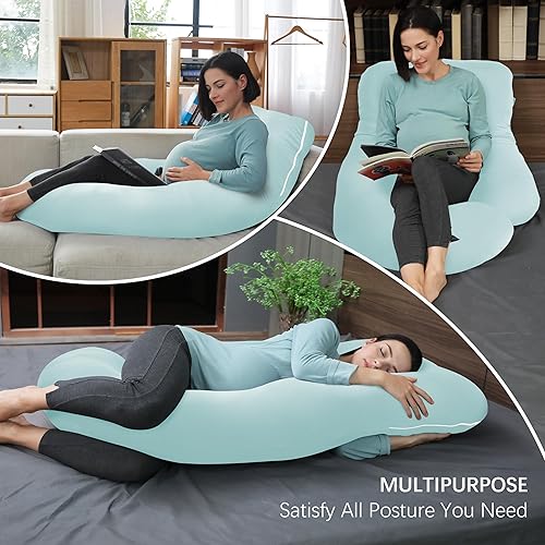 Miniatura 6 de MOON PARK- Almohadas de embarazo y maternidad de cuerpo completo para dormir, en forma de U y con funda refrescante extraíble soporte para espalda,