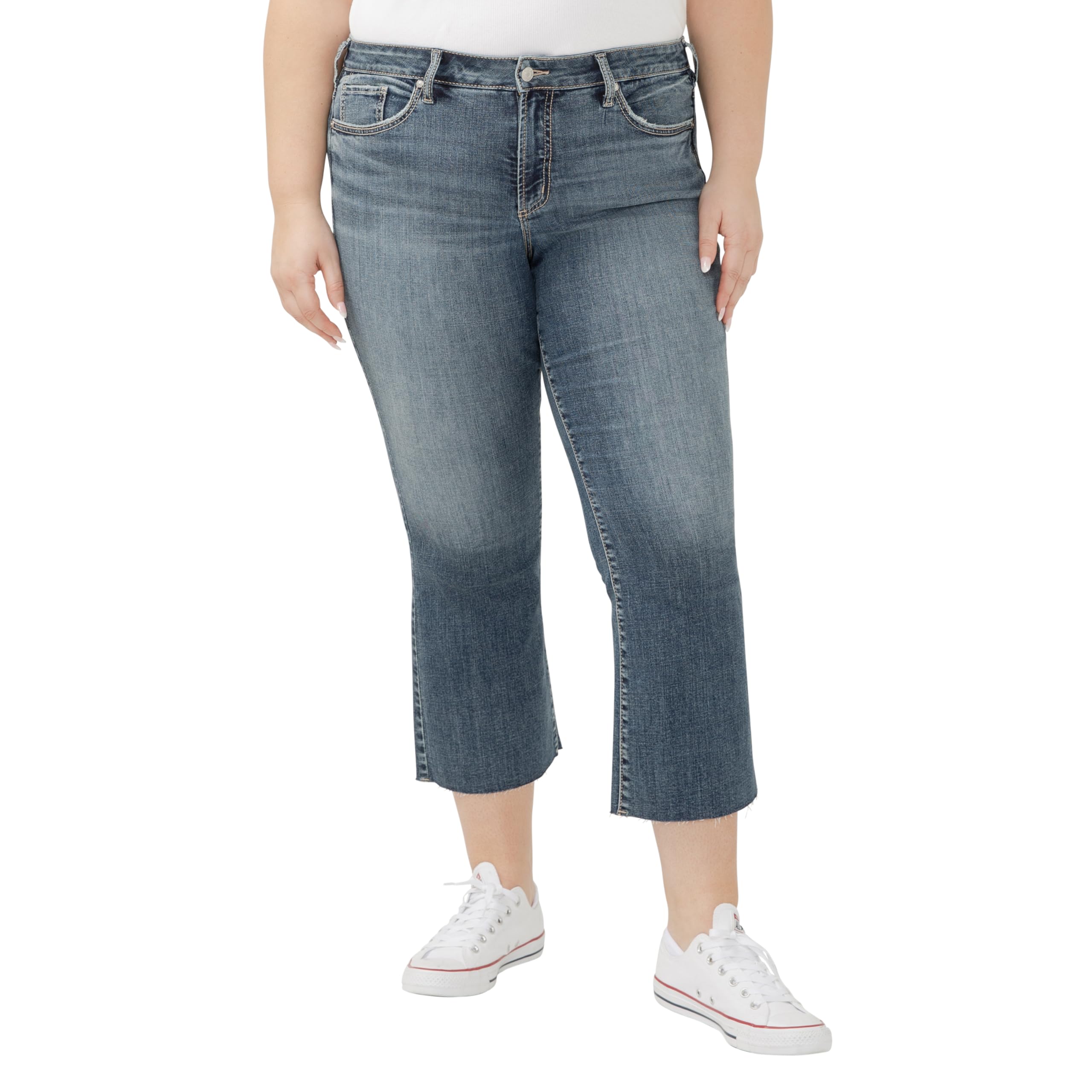 Silver Jeans Co. Plus Size Suki Mid Rise Curvy Fit Kick Flare Leg Jeans, Luxe Stretch Glory, 58 Donna