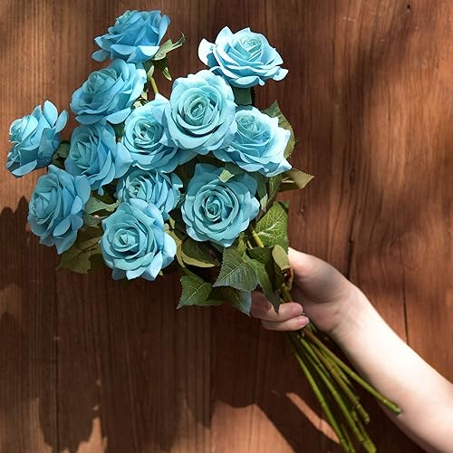 Miniatura 186 de FiveSeasonStuff 12 tallos de flores artificiales, rosas de seda de tacto real para decoración de bodas, ramos de novia, centros de mesa, fiestas y 9