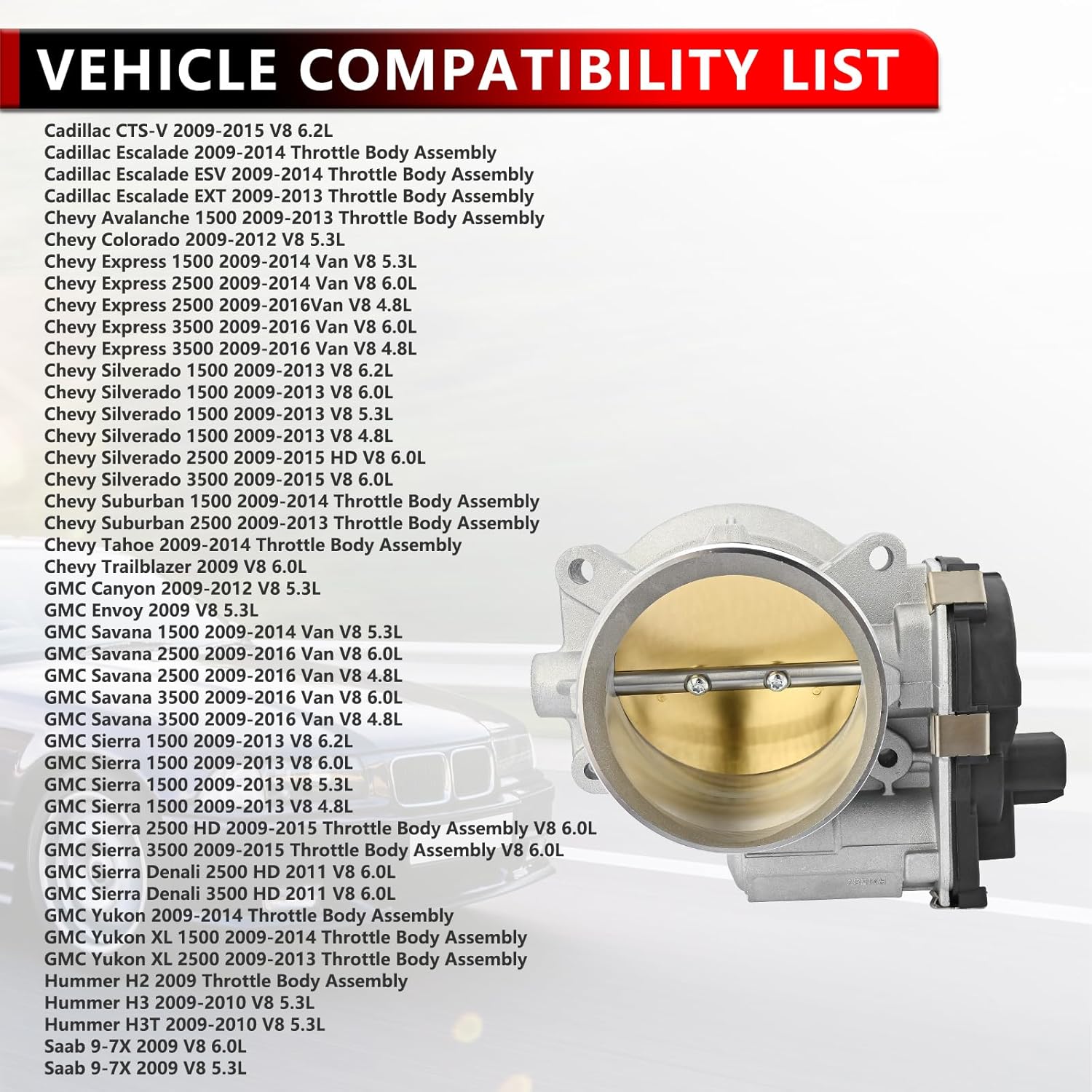 Electronic Throttle Body Assembly Compatible with Cadillac CTS-V 2009-2015, for Chevy Colorado 2009-2012, for Chevy Silverado 1500 2009-2013,for GMC Sierra 1500 2009-2013 12601387 12629992