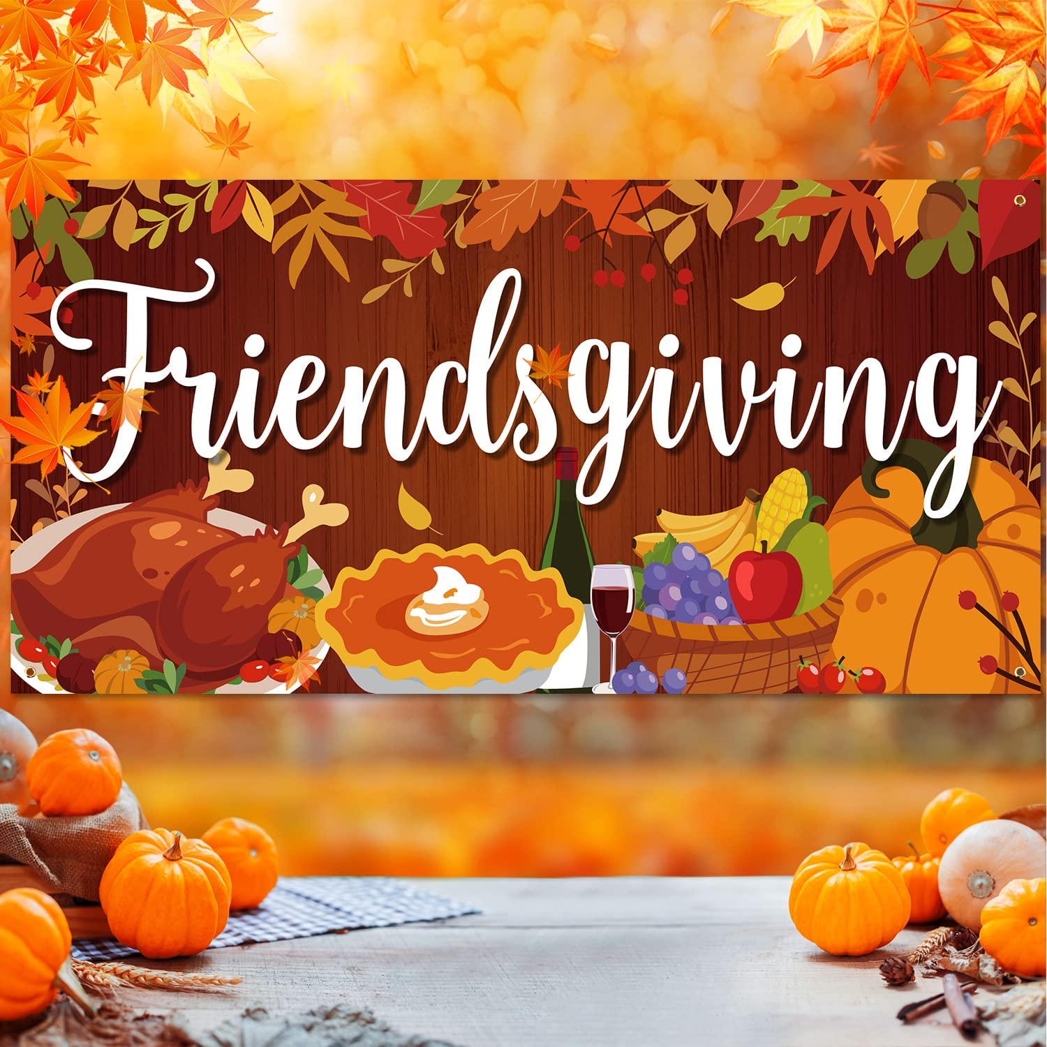 KatchOn Happy Thanksgiving Banner - Extra Large 120x20 Inch Yard Sign For Outdoor Fall Party Decor
