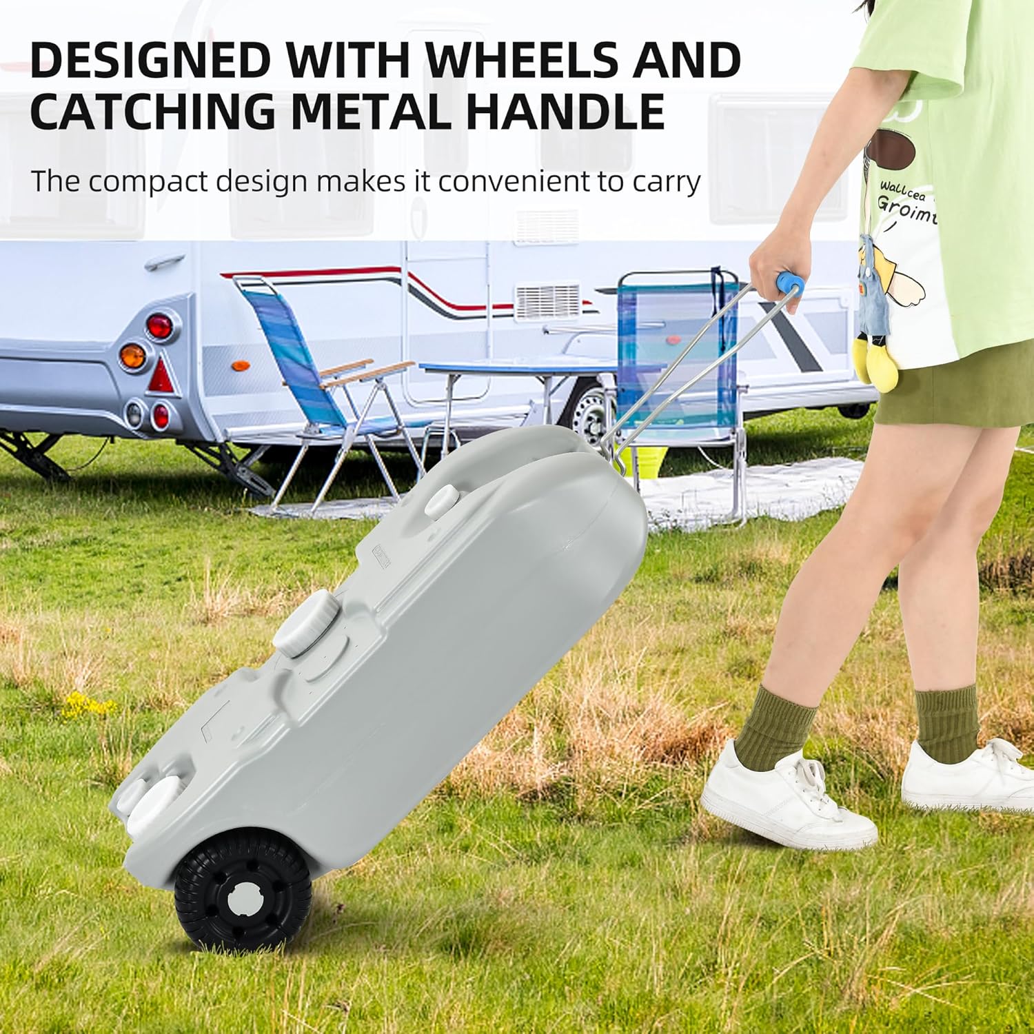 YITAHOME 10.6 Gallon Large Capacity Portable Water Holding Tank with Metal Handle Odorless Tote for Camper with Large Wheels, Filling Port, Hose, Faucet, Handles for Easy Carry & Fast Empty, Grey