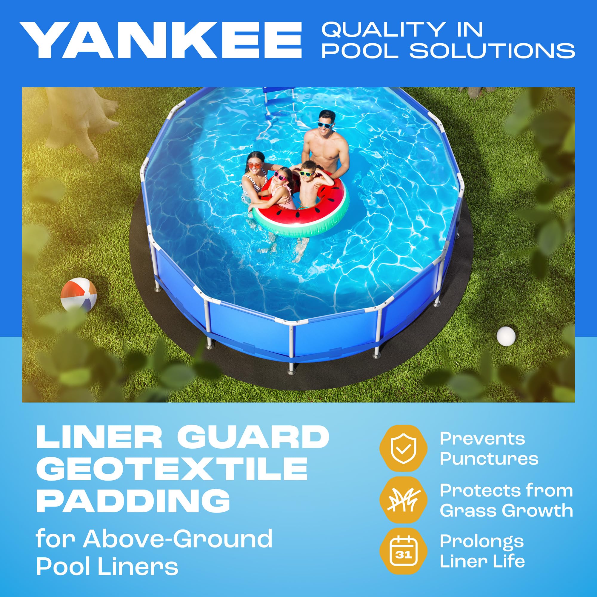 Yankee – Tapis de piscine rond anti-crevaison de 5,5 m, protection contre les déchirures, l'herbe, pour prolonger la durée de vie de la piscine