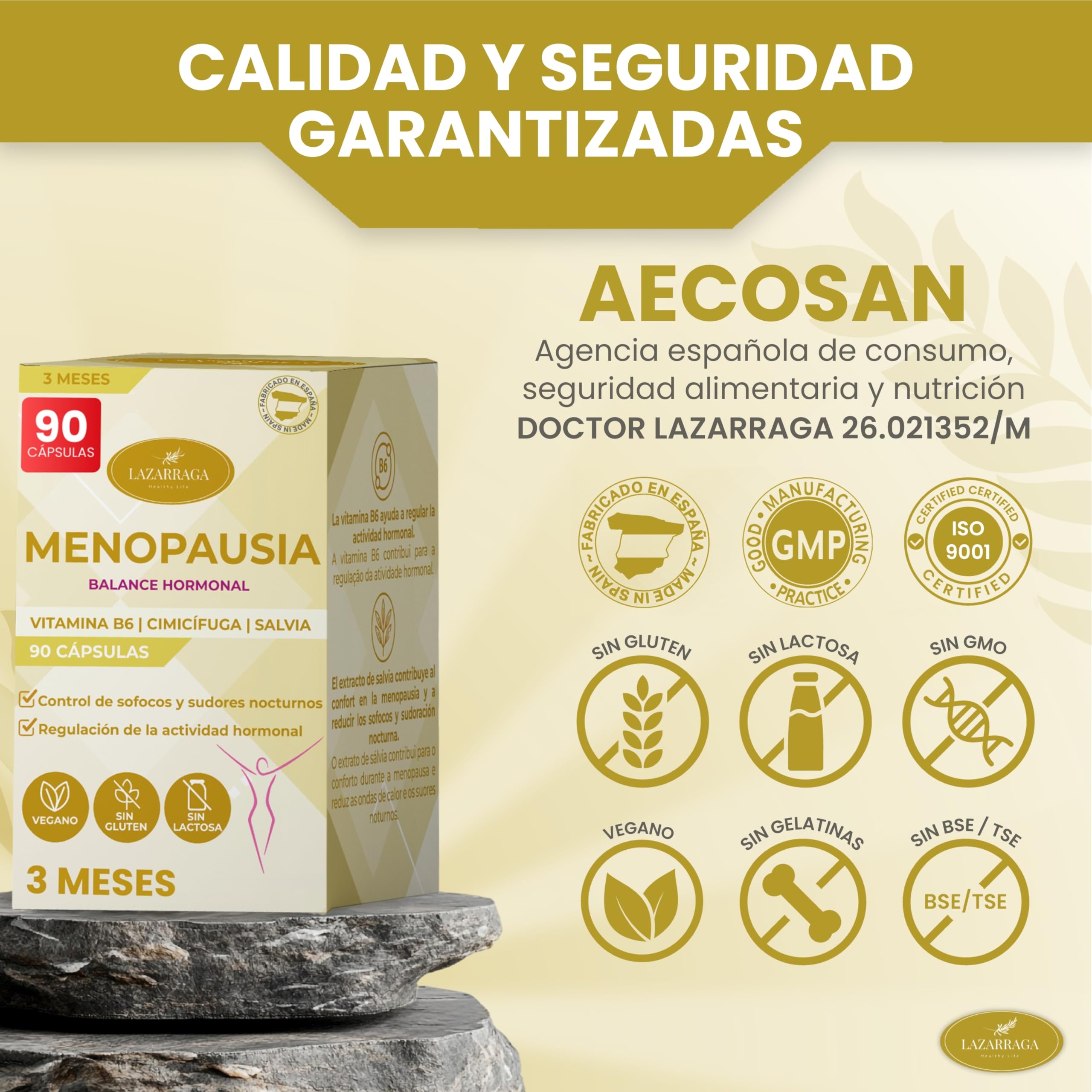 MENOPAUSIA COMPLEX 3 EN 1 con Vitamina B6, Cimifuga y Salvia | Control de Sofocos | Regula los cambios hormonales l | Sin Soja ni Conservantes | 3 Meses de Tratamiento | 90 Cápsulas Veganas