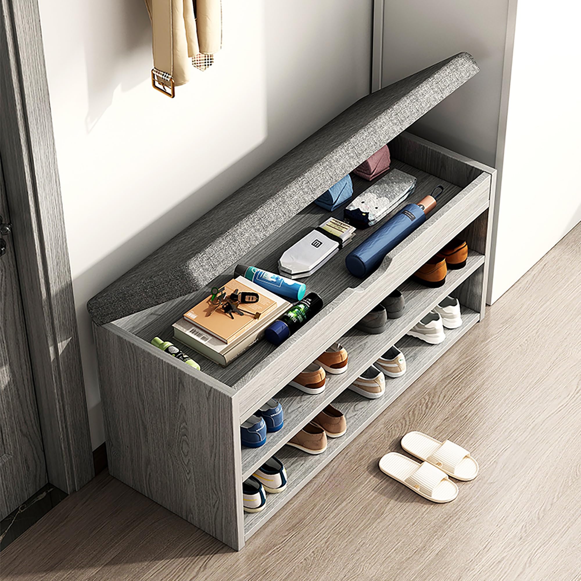 GHFXSCV Shoe Storage Bench Multifunctional Entryway Bench with Shoe Rack Stylish Bedroom Storage nizer Perfect for Hallway & End of Bed (60x28x43cm)