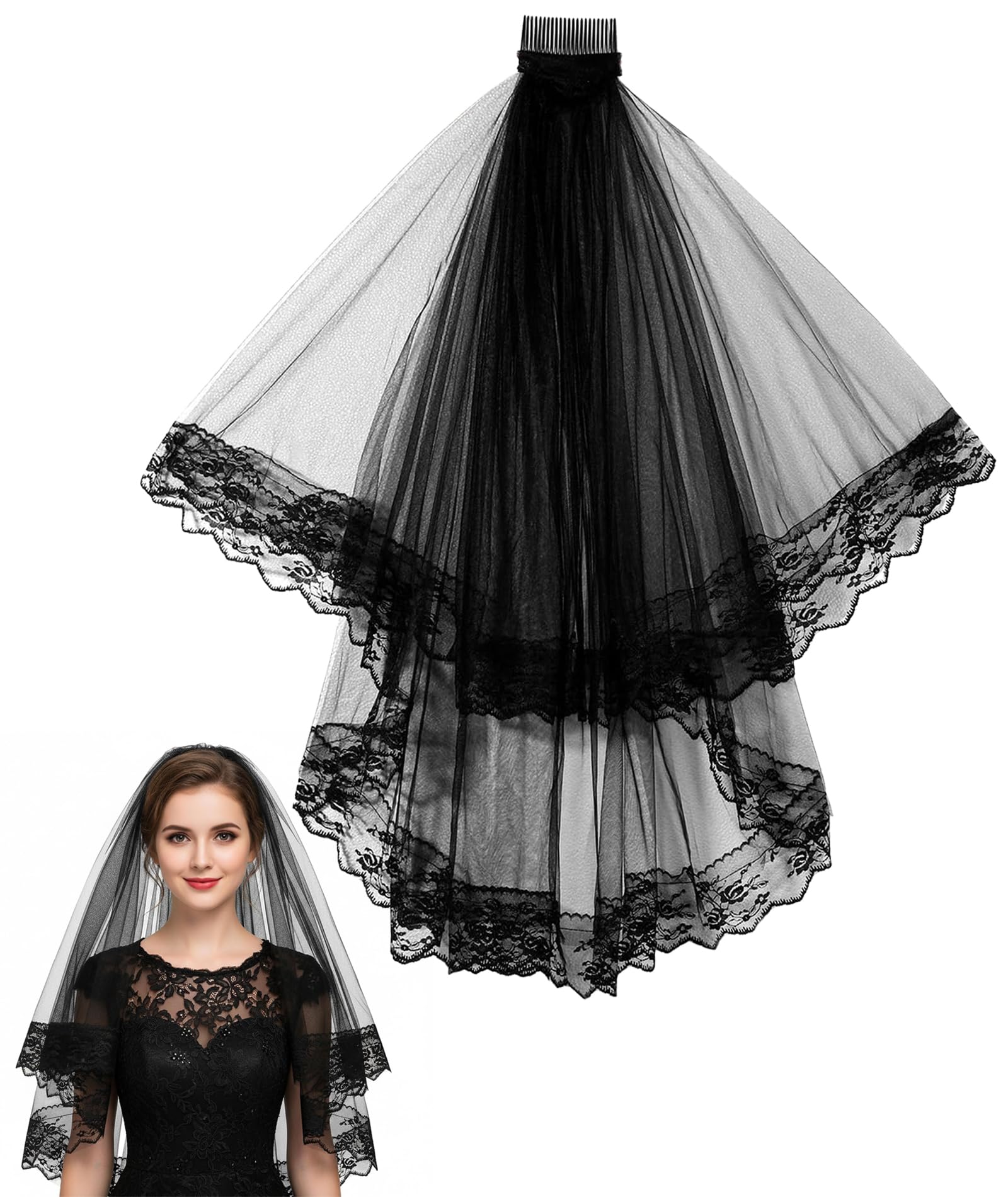 Vintage Black Bridal Veil for Bride, Classic Wedding Veil Accessory, Traditional Black Veil with Premium Material, Elegant Bridal Headpiece for Wedding Ceremony and Photo Shoots-image-11