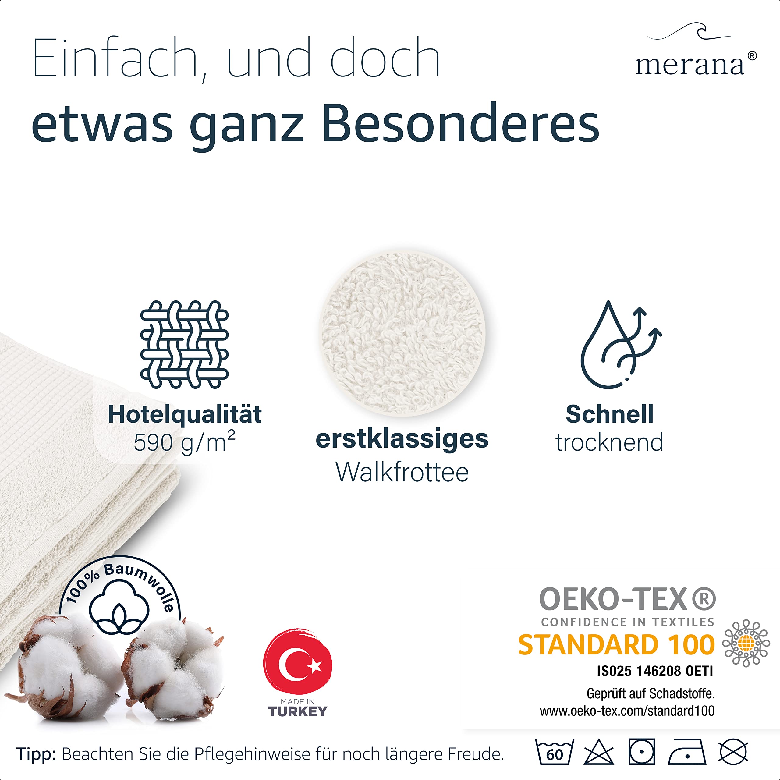 Merana Hand Towel Set, Absorbent, Soft and Lint Terry Towel Quality Made of Heavy Organic Cotton 590 GSM (Coconut - Image 4