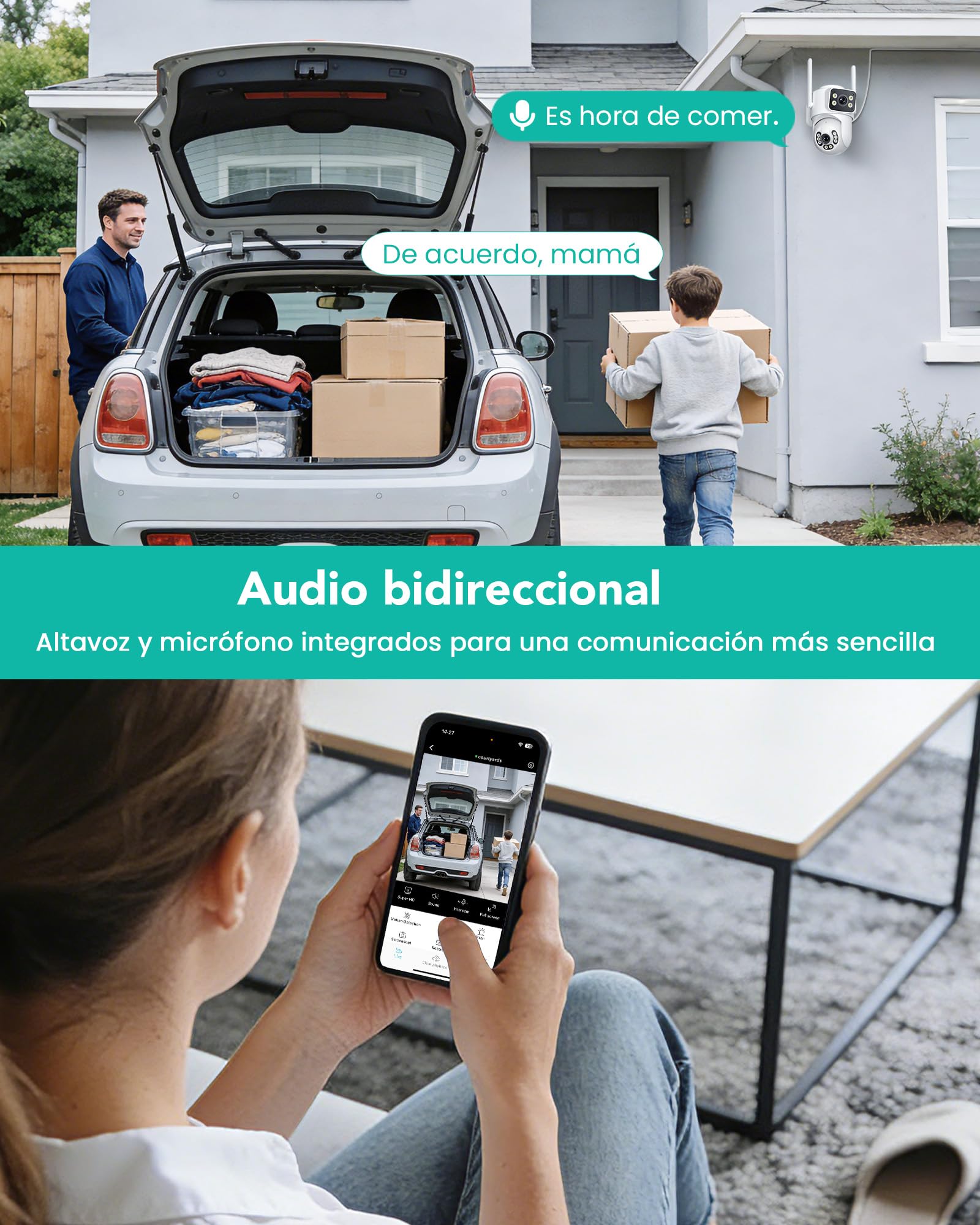 ANBIUX 2K Camara Vigilancia WiFi Exterior con Doble Lente,2Pack | 3m Cable,2.4/5G WIFI,Visión Nocturna Color, Detección Humana, Audio Bidireccional, Almacenamiento en la nube gratuito