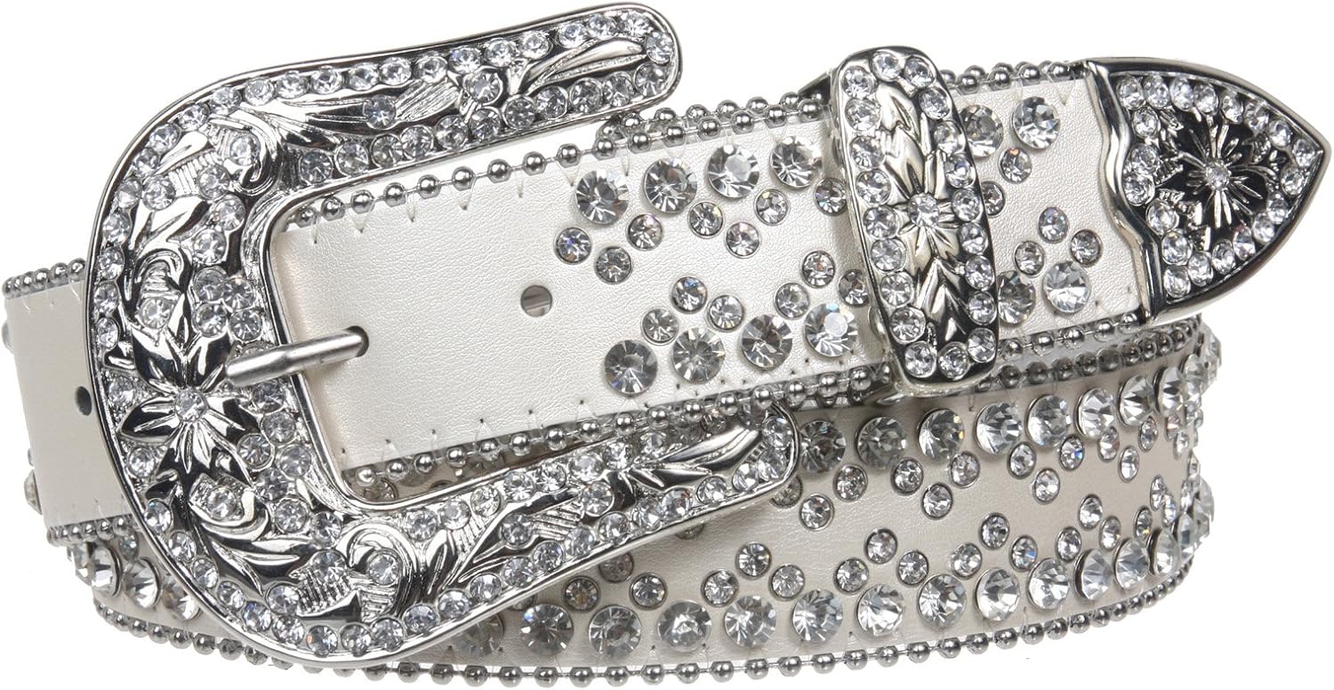 Snap On Western Cowgirl Rhinestone Studded Metallic Leather Belt