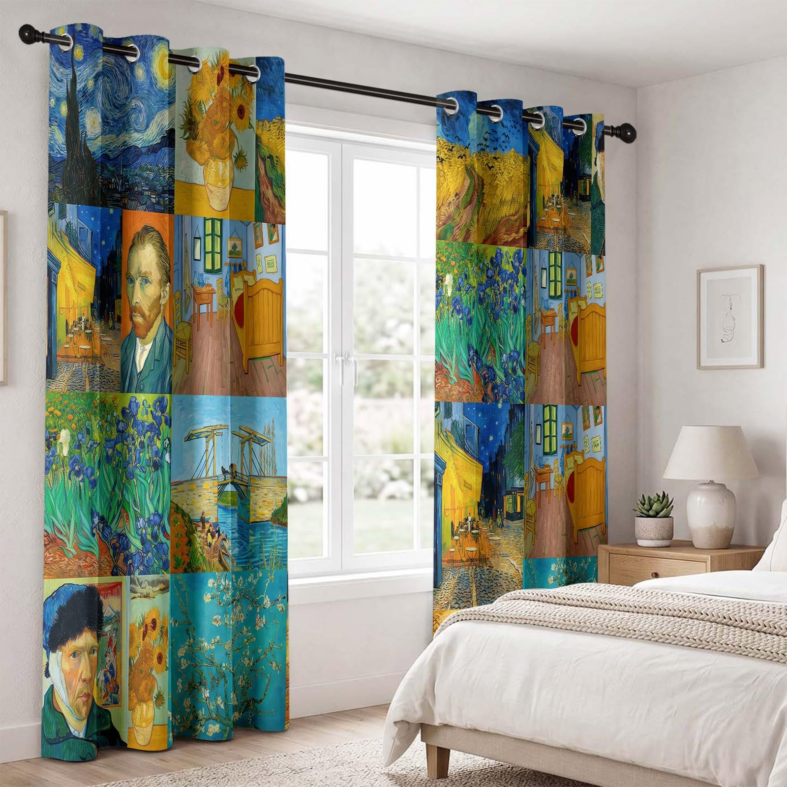 Vintage Ölgemälde Vorhänge Verdunkelungsvorhang H245 x B100 cm 2er Set