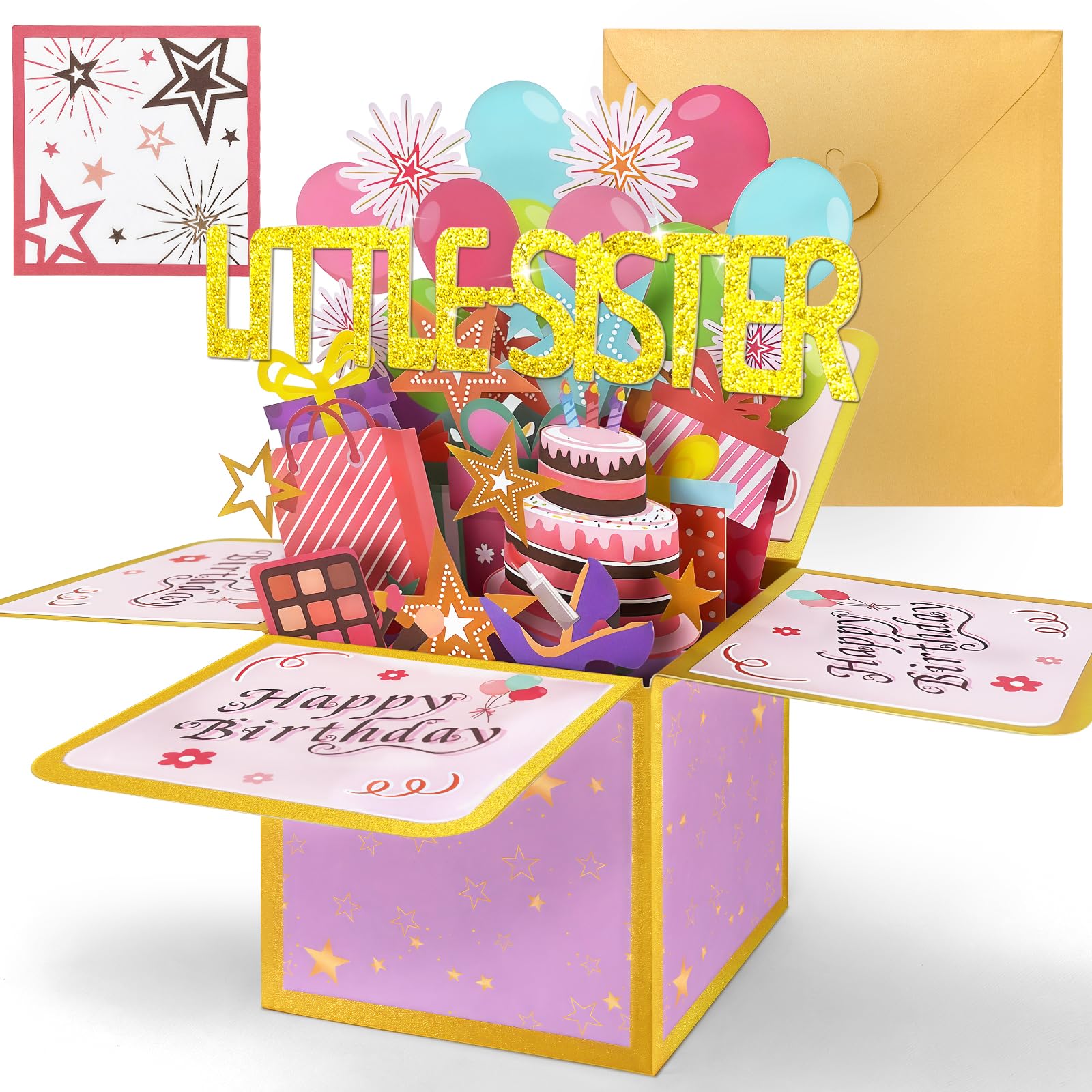 Hierein Little Sister Birthday Card, Pink Pop Up Birthday Cards for Sister — image 1