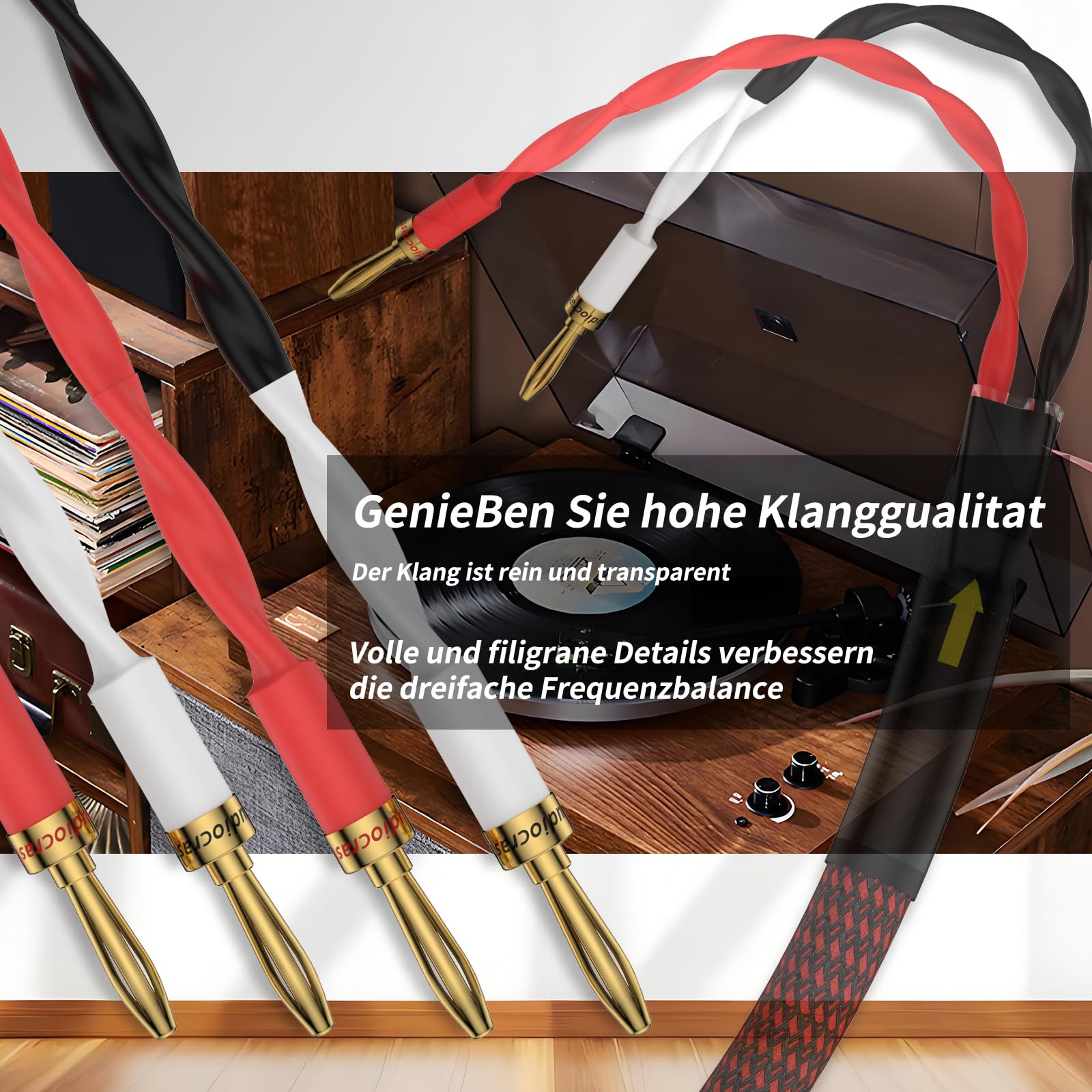 High End kabel głośnikowy HiFi - miedź beztlenowa, 4 x 2,81 mm² (15 AWG), mosiądz pozłacany wtyk bananowy (1 para) - 2,5 m / 8,2 FT