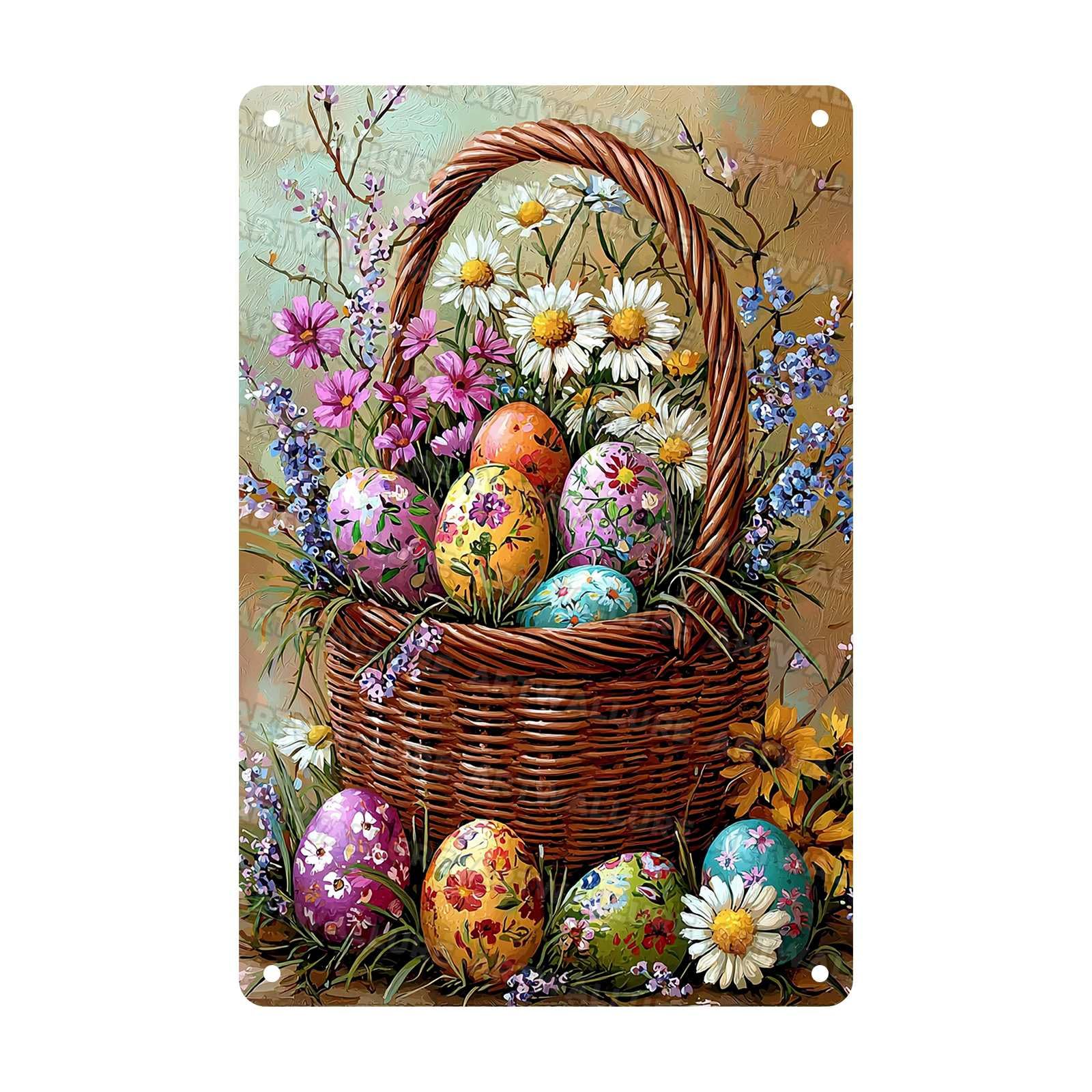 Easter Tin Sign Rabbit Vintage Bunny Party Decor Metal Sign Home Office Living Room Yard Primitive Country Design 8x12Inch