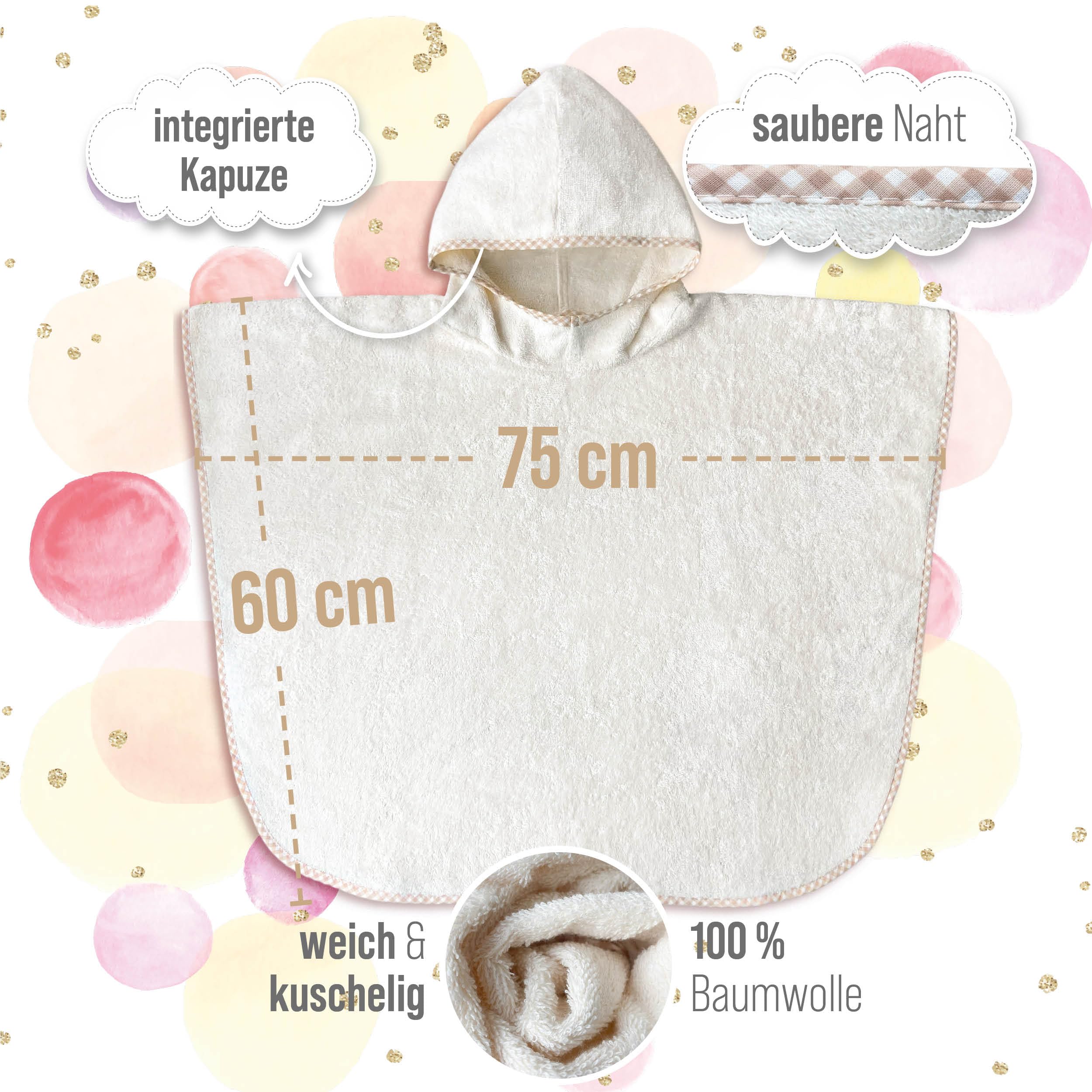 Badeponcho Kinder mit Namen und Motiv Bestickt, Oeko-TEX® Standard 100 - Personalisiertes Baby Kapuzenhandtuch aus Reiner Baumwolle für eine sanfte Trocknung (Natur)
