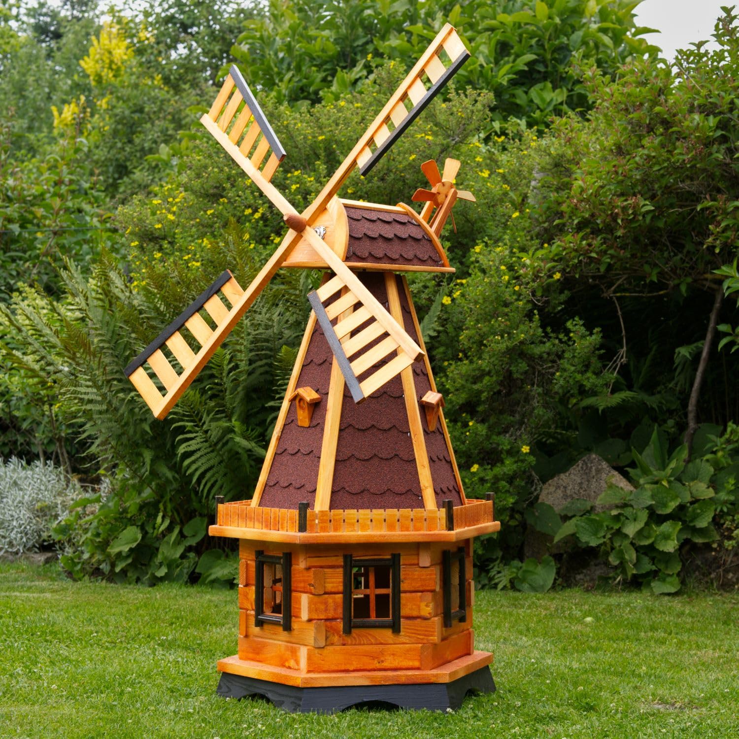 Deko-Shop-Hannusch Große Windmühlen wahlweise mit Solarbeleuchtung - Höhe 1,30 oder 1,45 Meter, Farbe|Größe:1.45m rot Solar