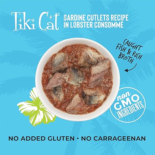 Miniatura 4 de Tiki Cat Grill - Alimento húmedo bajo en carbohidratos con mariscos enteros en caldo para gatos y gatitos adultos, 2.8 onzas, 12 unidades, sardina