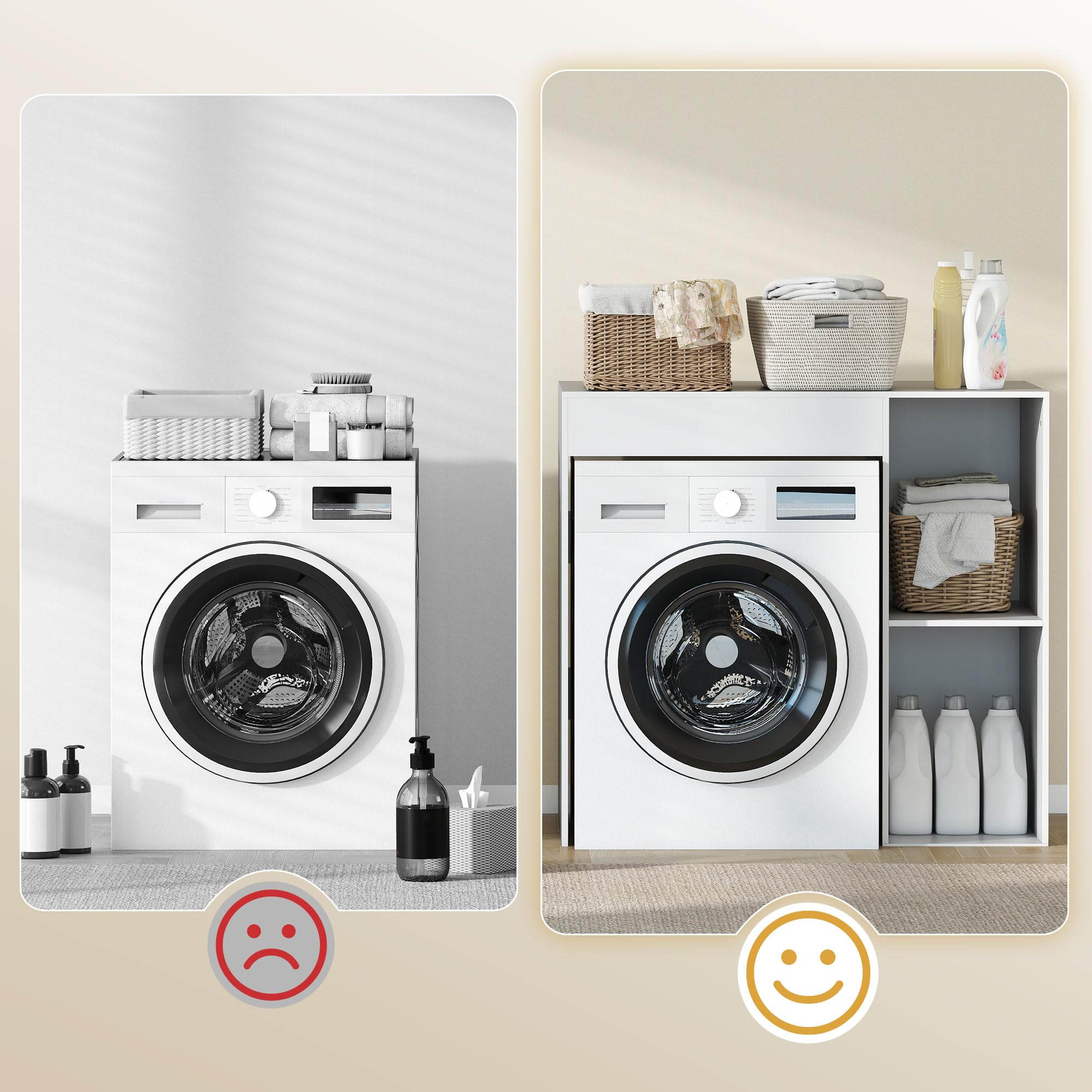 HOMCOM Mobile Sopra Lavatrice Moderno con Ripiani Aperti Scaffale Coprilavatrice Asciugatrice Autoportante Salvaspazio per Bagno e Lavanderia 96x60x95 cm Bianco
