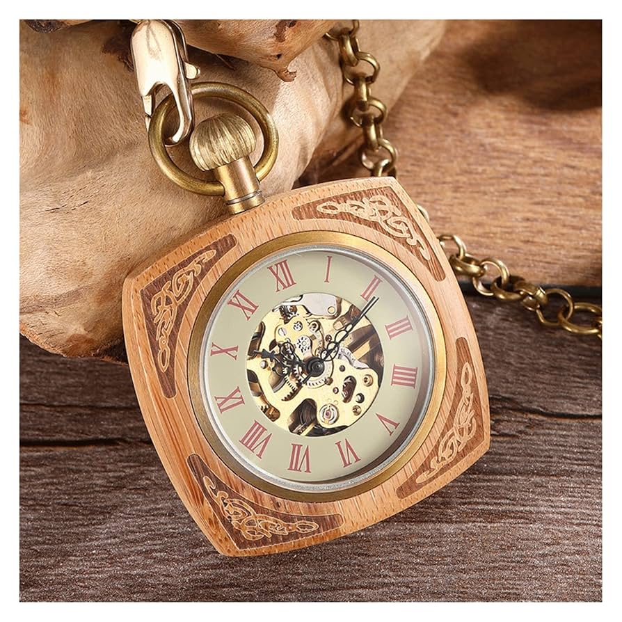 Amazon.co.jp: 懐中時計 ユニーク スクエア 木製 機械式 懐中