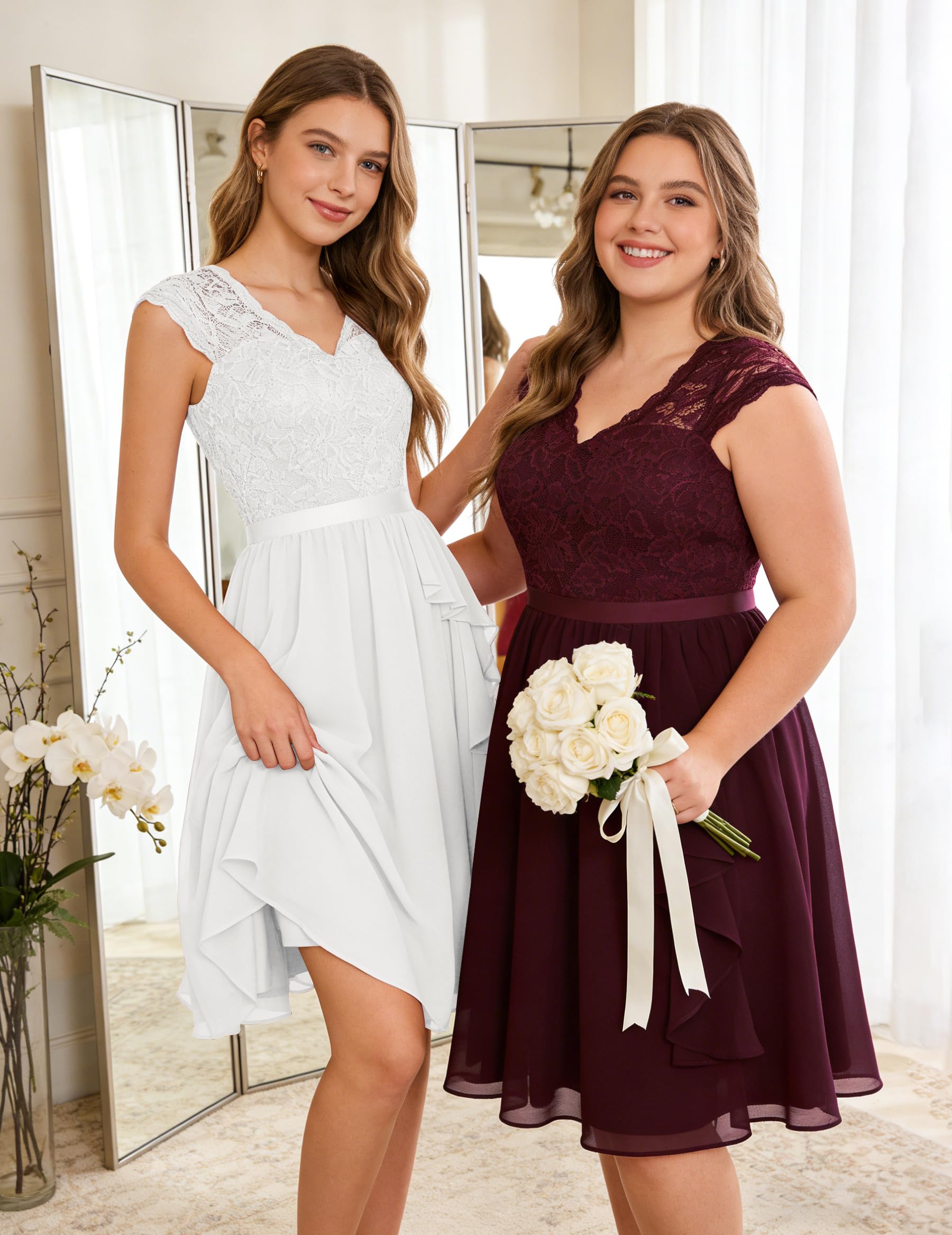 Wedtrend Robe de Soirée Elastique avec Dentelle Mousseline Chic pour Matiage et Cérémonie WT0212 White S