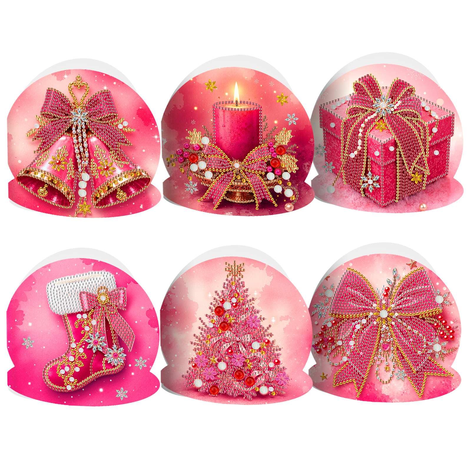 COBQB Diamond Art Christmas Cards Kits, 6 pcs 5D DIY Diamond Painting (Pink)