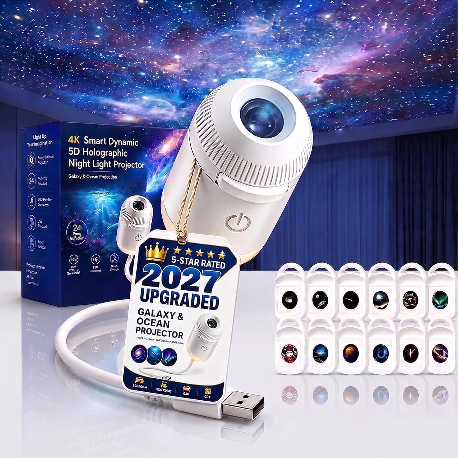 5D Holographic Projector,Galaxy Star USB Powered Night Lamp