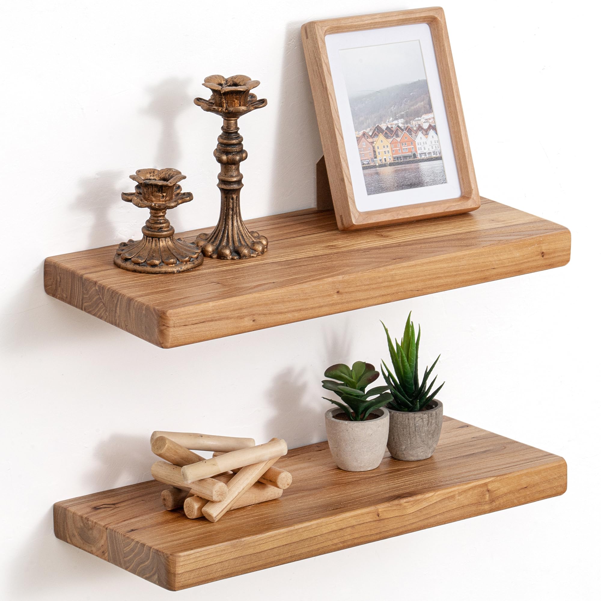 FLYJOE Reclaimed Elm Round Edge Shelves Set of 2