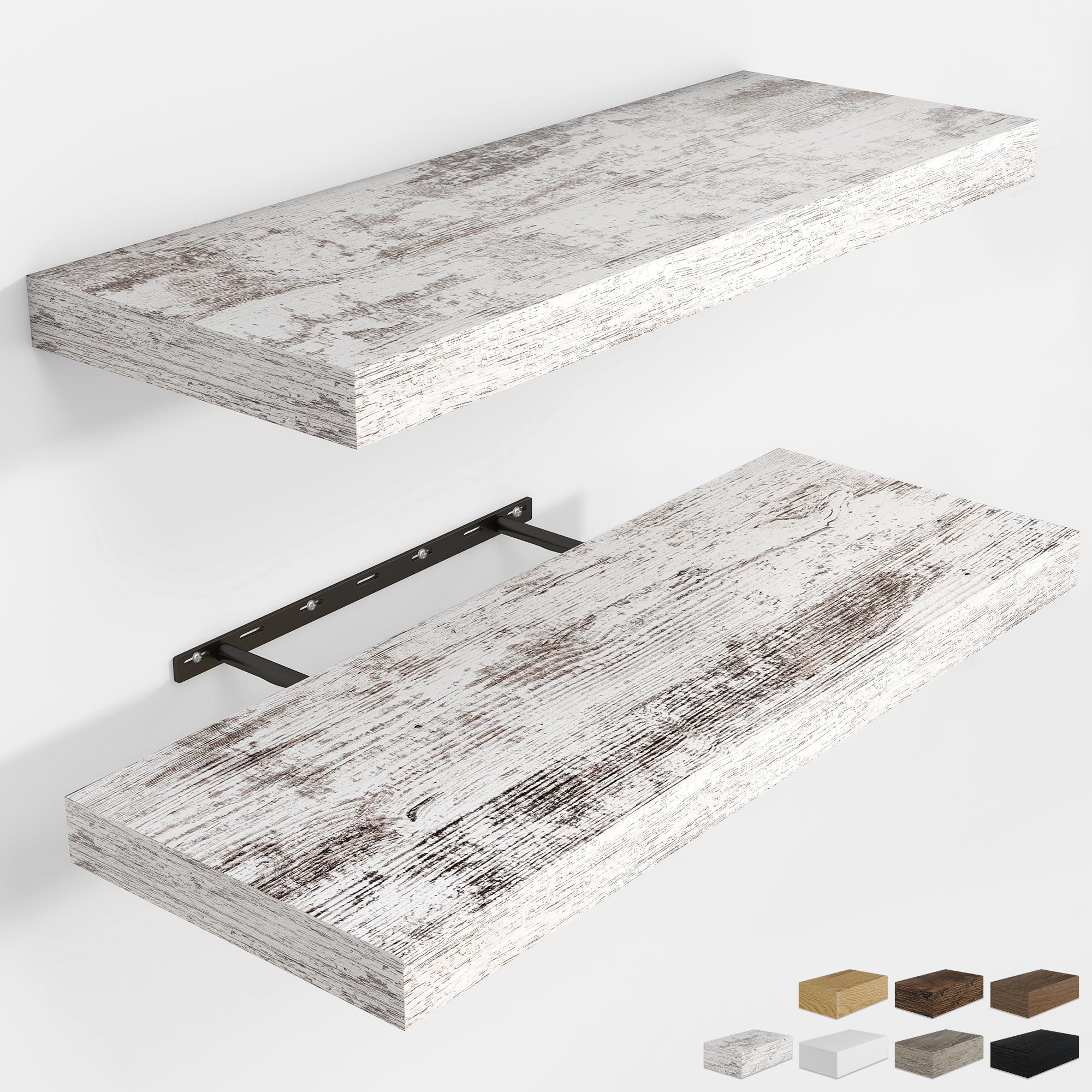 RICHFOCUS Bathroom Floating Shelves for Wall 2Pack|Rustic White|32" L