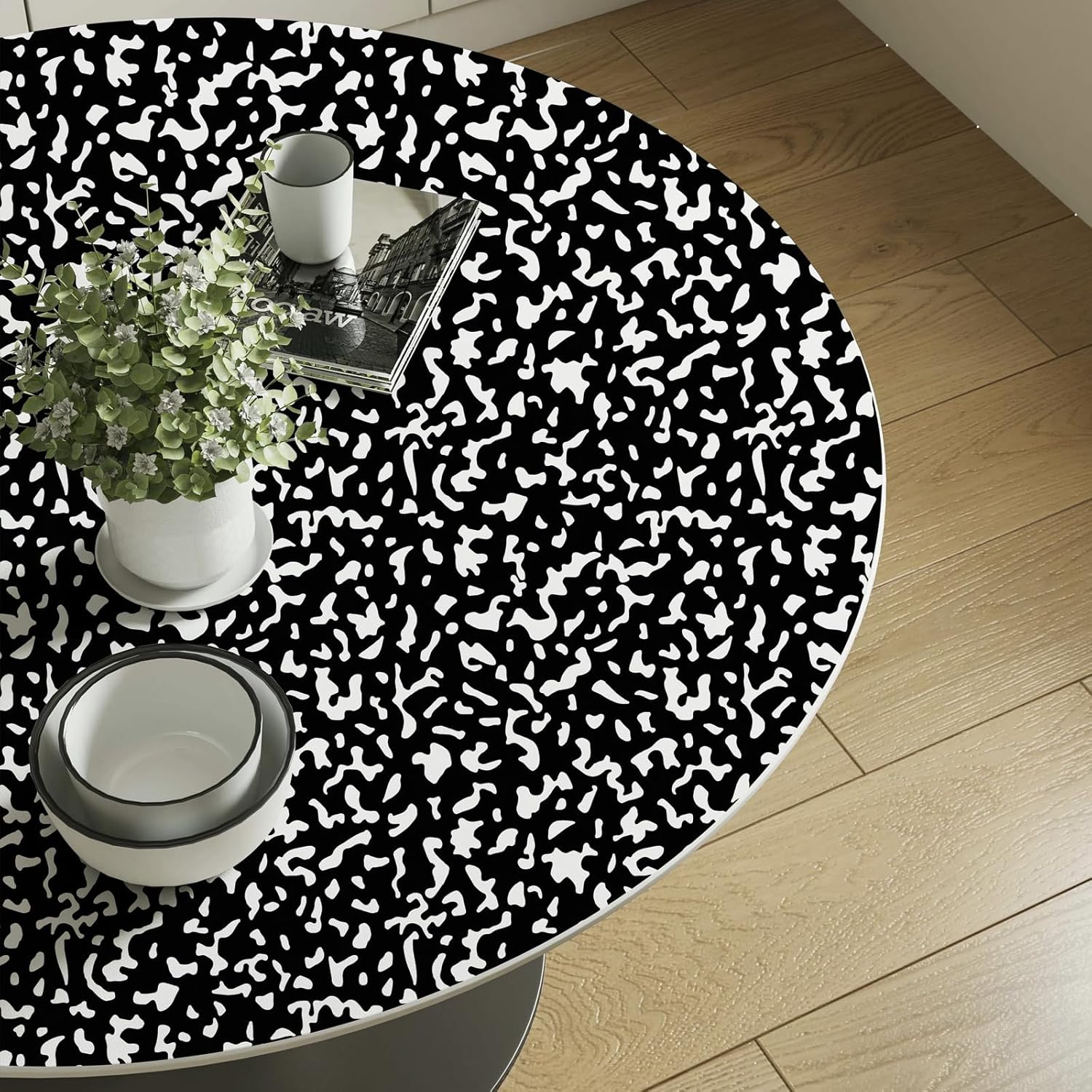 White and Black Contact Paper Composition Wallpaper Peel and Stick Wallpaper A Set of 17.3"x480" Vintage Removable Self Adhesive Waterproof Vinyl Wall Paper for Drawer Stick and Peel Countertop