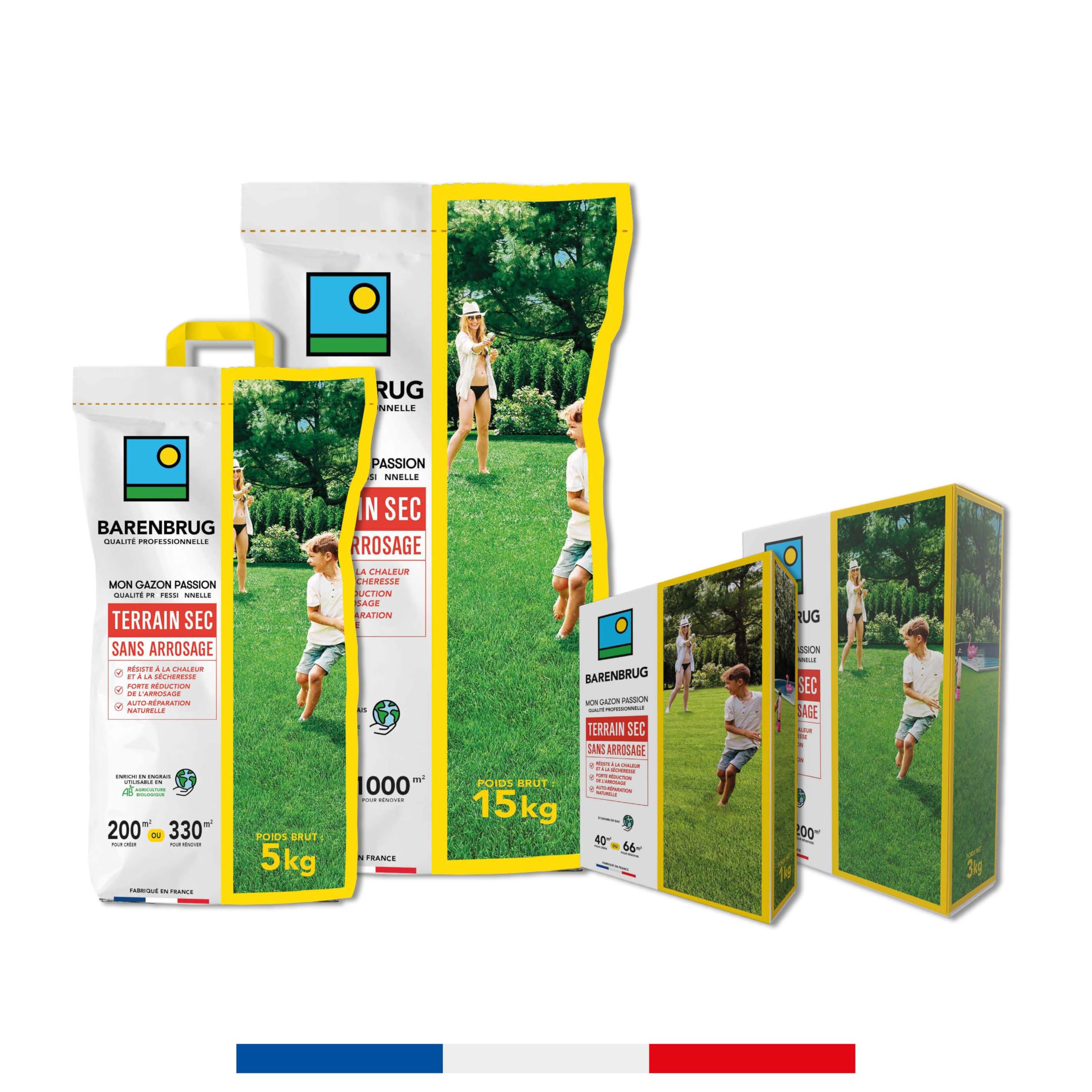 Barenbrug - Césped Terrenos Secos sin riego - Resistente al Calor y a la Sequía - Gran Reducción del Riego - Autorreparación Natural - Ahorro de Agua - Fabricado en Francia - 1 Kg