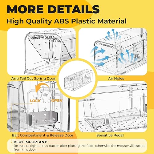 Miniatura 2 de Paquete de 2 trampas humanas para ratones para interiores y exteriores, atrapa y libera trampas para ratones, trampa para ratones que no matan para