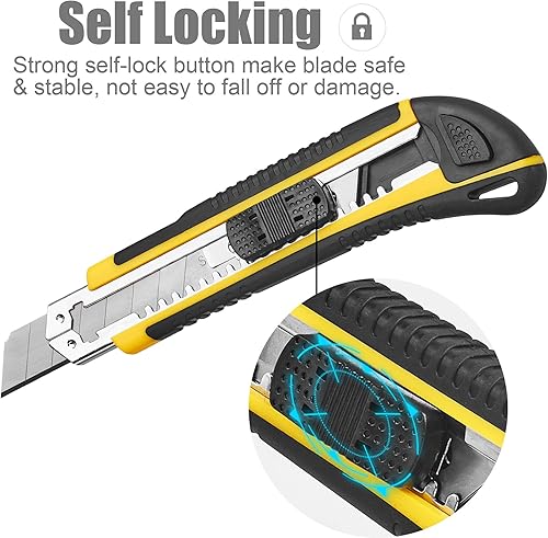 Miniatura 2 de DOWELL Cortador de caja de cuchillos retráctil, autocarga, resistente, a presión, cambio rápido, cuchillas adicionales (3 unidades) TPR+PP mango de